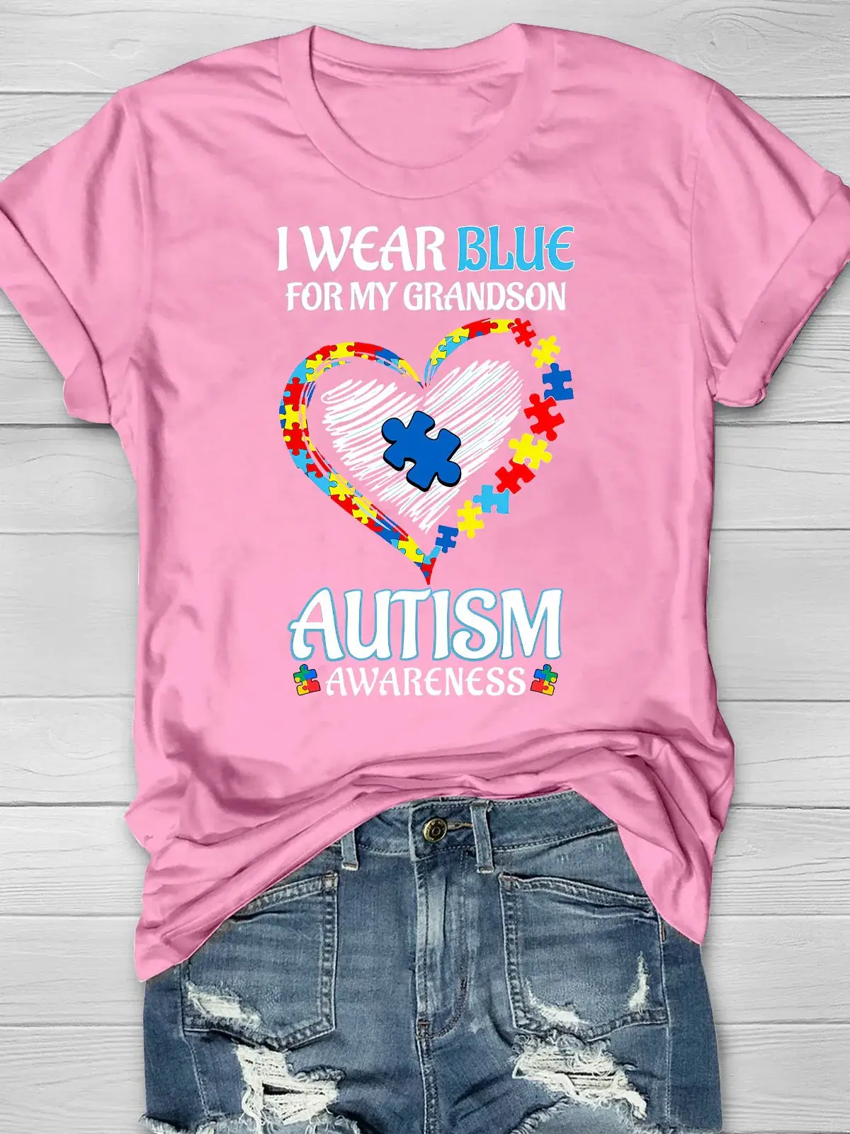 Wear Blue Autism Awareness Word Printing T-shirt