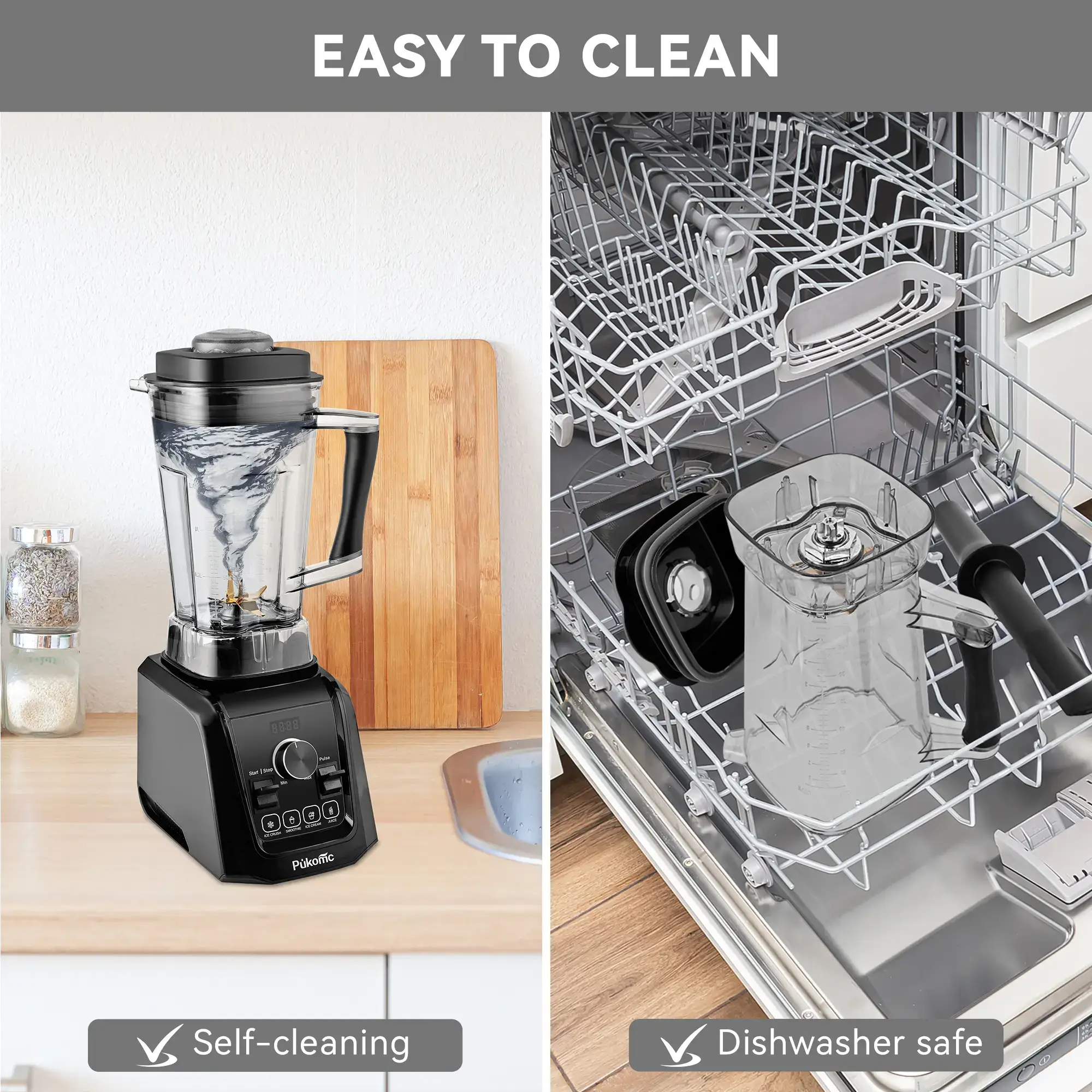 Pukomc Professional 1200W Blender – 9 Speed Settings + Pulse – Ice Crushing, Smoothies, Juicing – 65oz Capacity