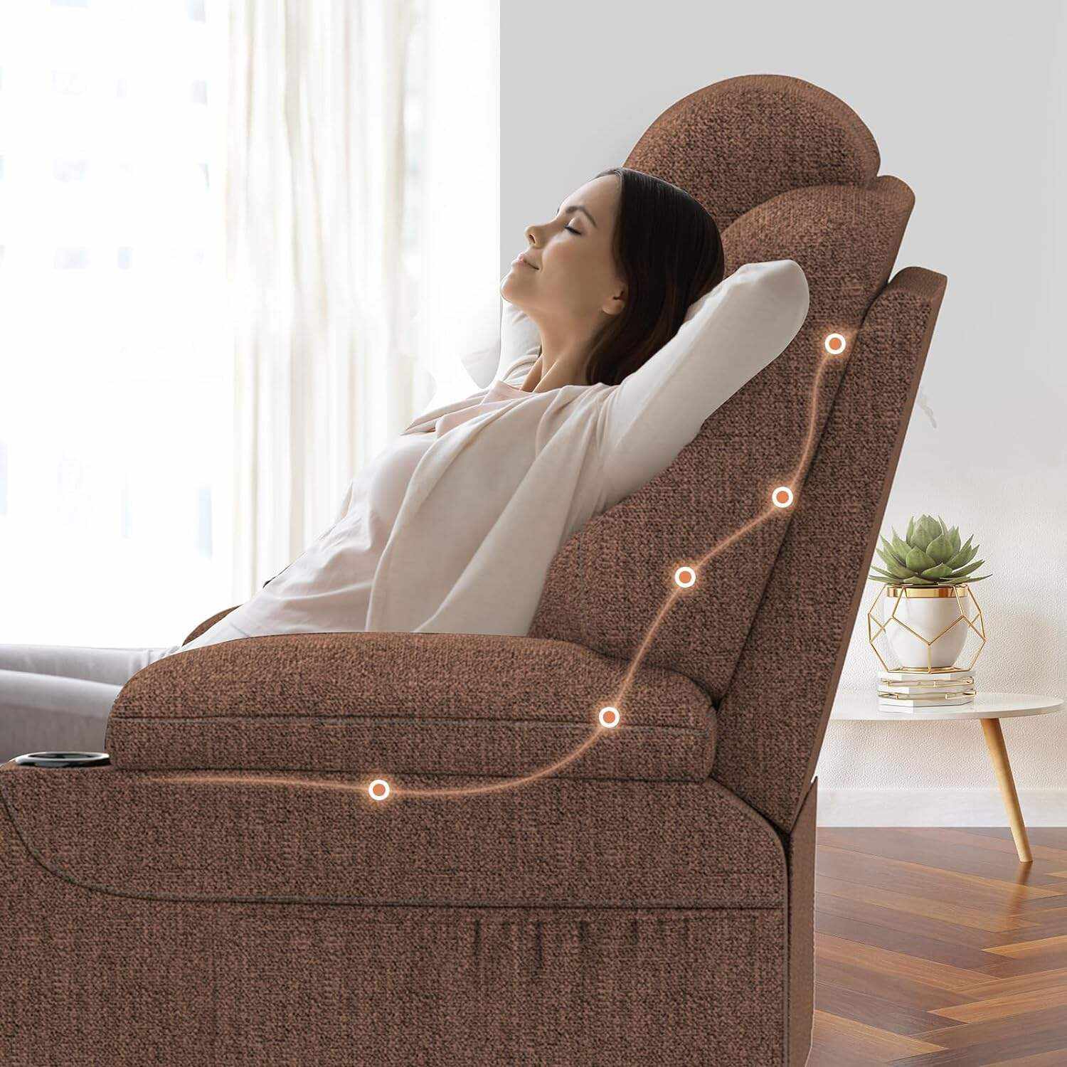 YONISEE Lar2ge Lift Chairs Recliner for Elderly - Power Fabric Lift Chair Modern with Massage and Heat, Extended Footrest, 3 Positions, 2 Side Pockets, and Cup Holders, USB Ports, Coffee Color
