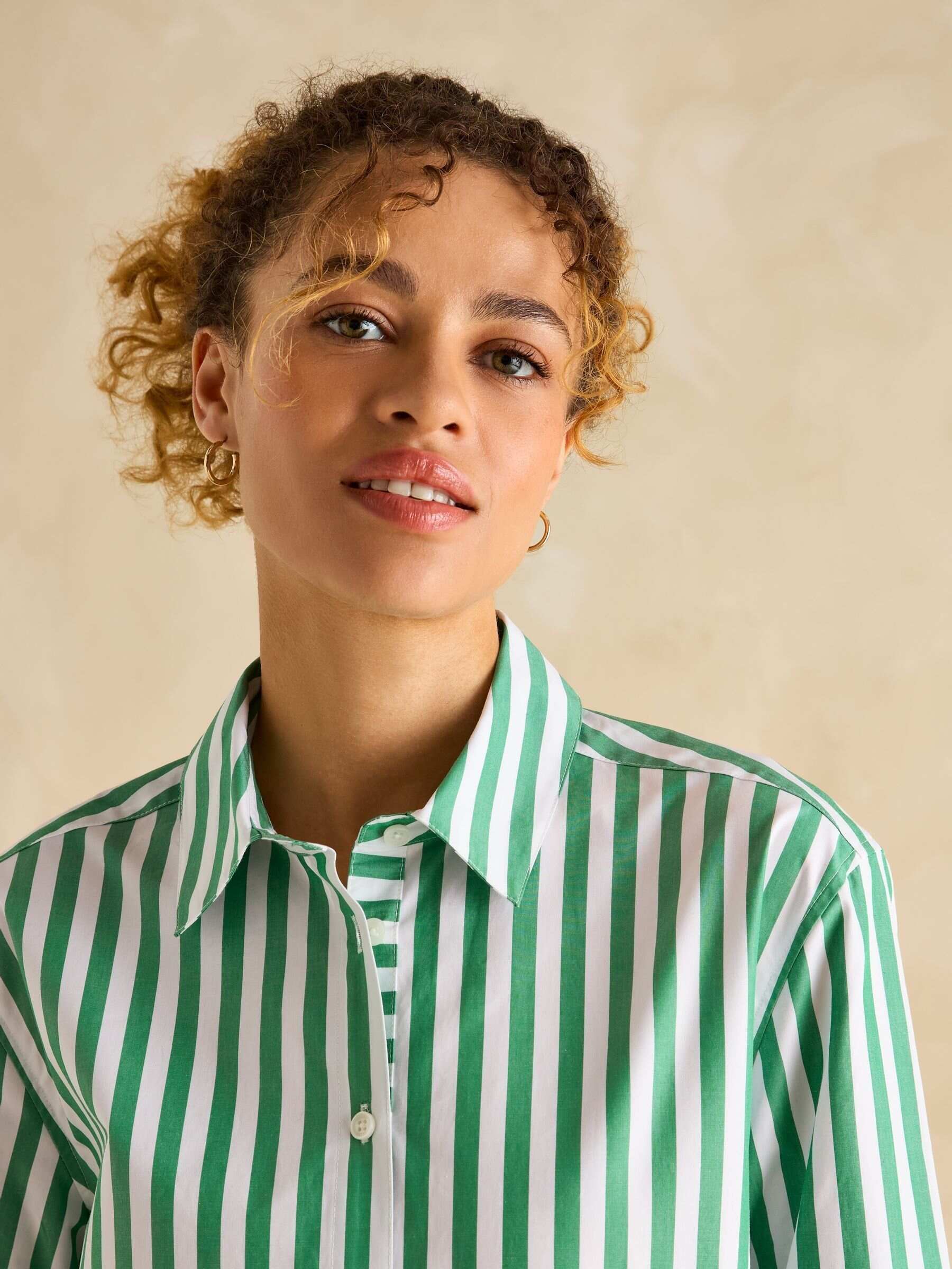 Amilla Green & White Stripe Longline Relaxed Fit Shirt