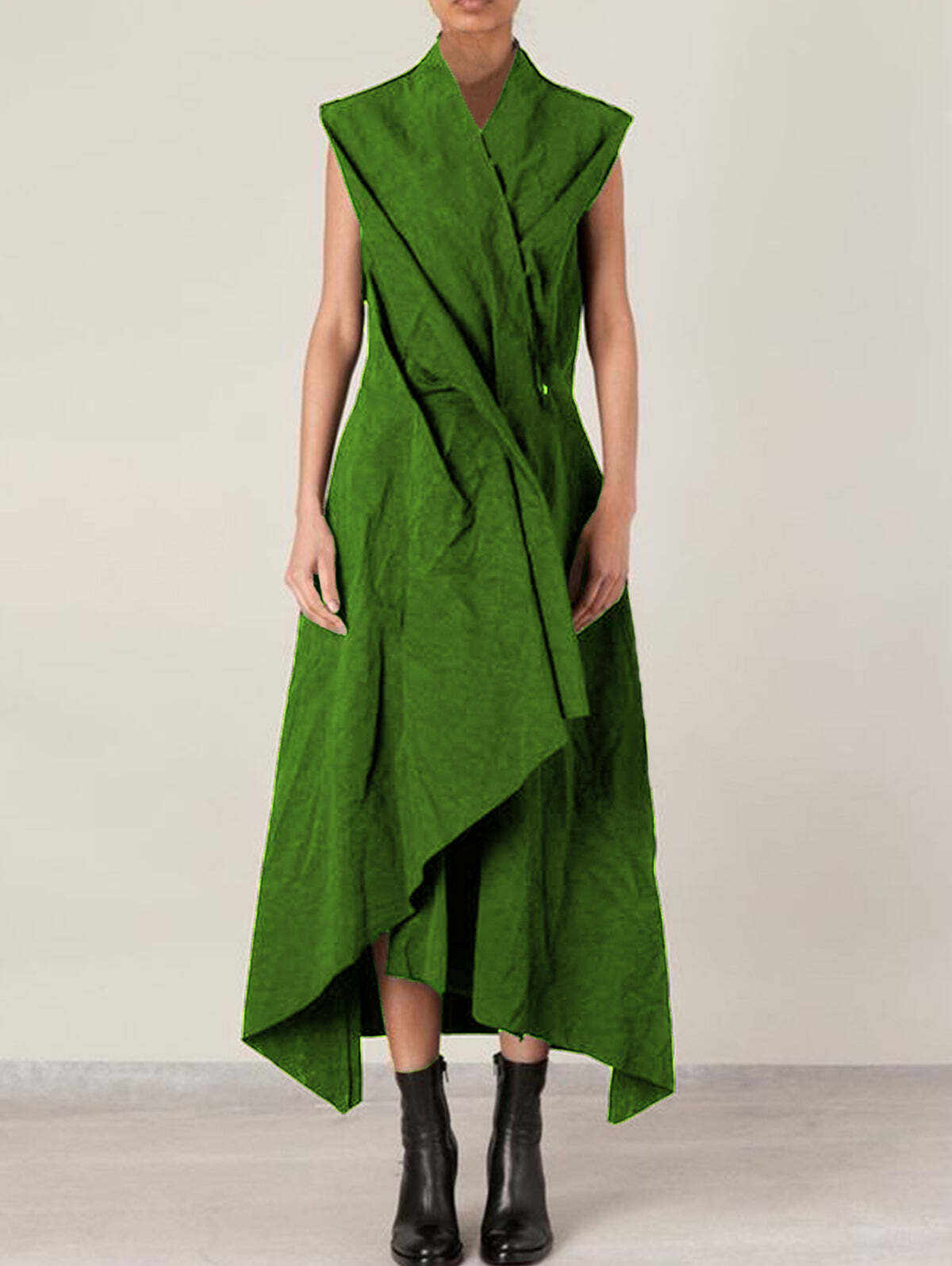 Elegant V Neck Plain Sleeveless Irregular Hem Maxi Dress