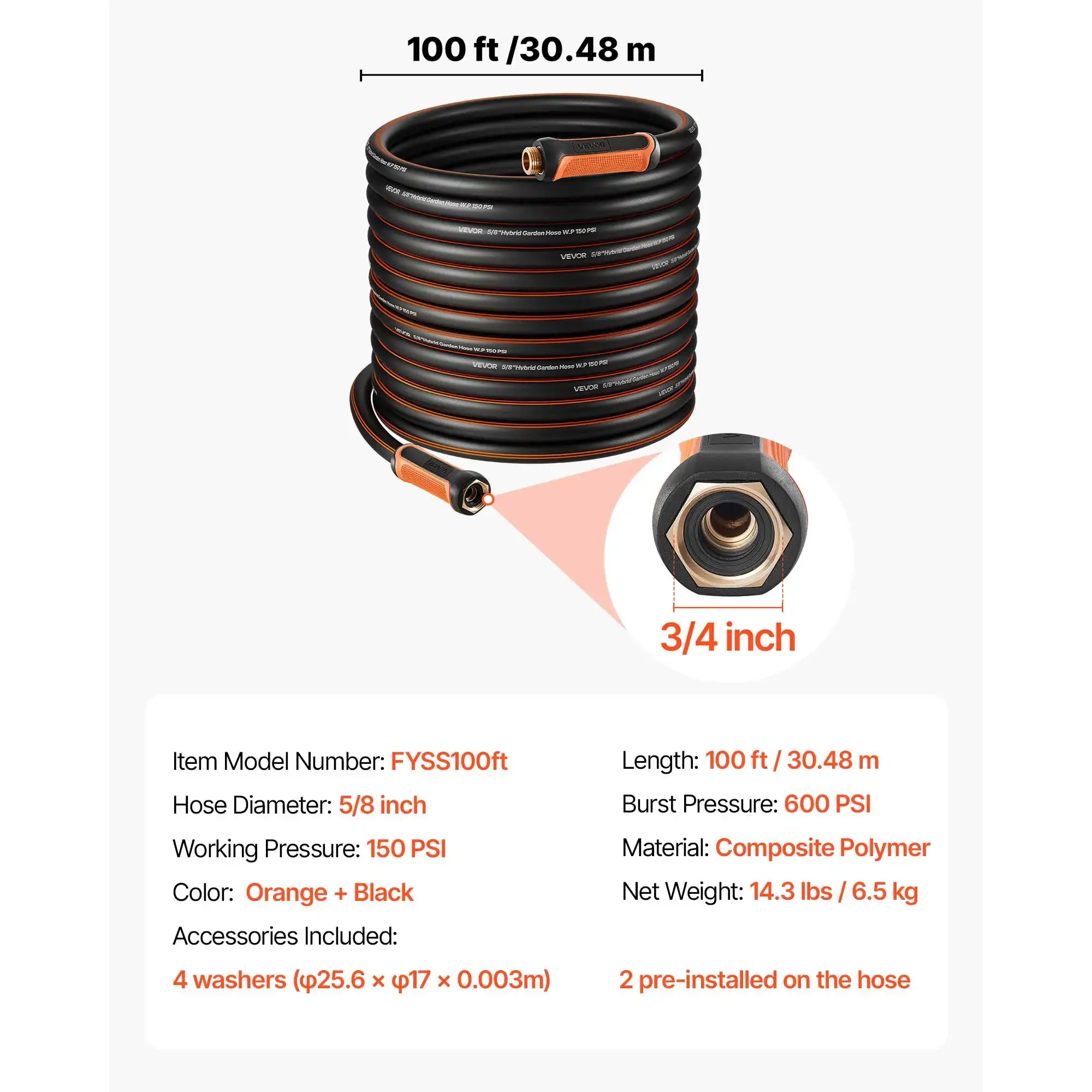 Garden Hose,100 ft 5/8