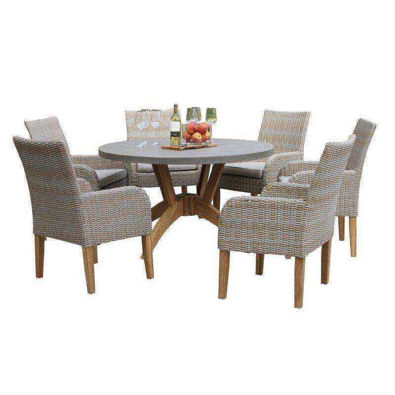 Carter Round 6 - Person 52'' Long Teak Dining Set with Cushions