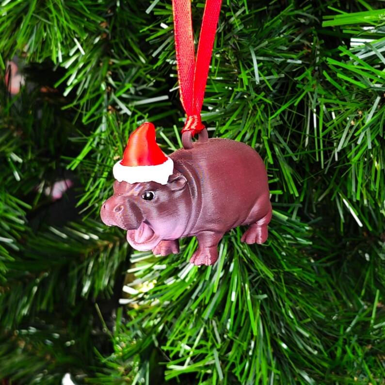 Cute Moo Deng Christmas Ornaments