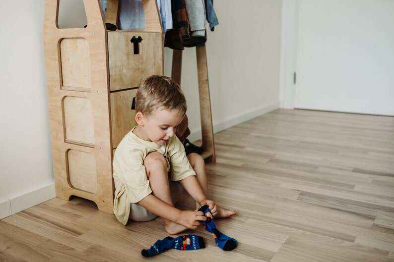 Children wardrobe Montessori clothing rack Wooden clothing rack Wood frame rack Toddler wardrobe Clothing rack with drawers Kids furniture
