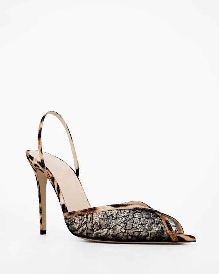 Leopard Print Lace Slingback Stiletto Heels
