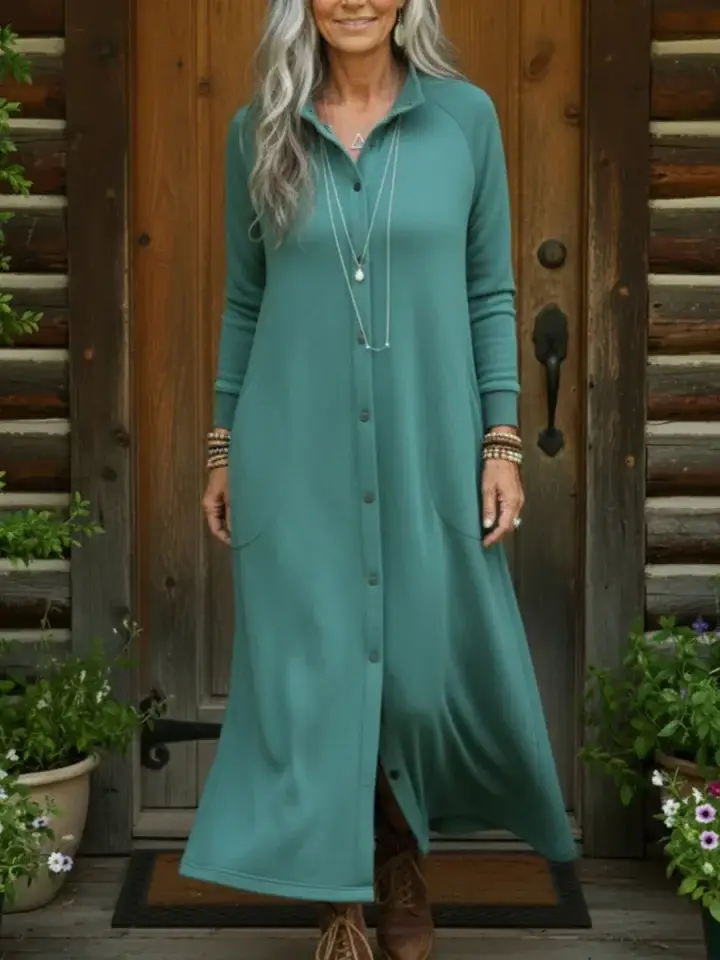 🔥Summer Arrivals🌟Casual And Cozy Button-up Sweatshirt Dress