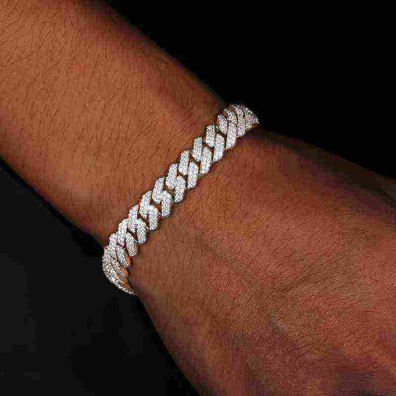 Test10mm S925 2 Rows Moissanite Cuban Link Bracelet