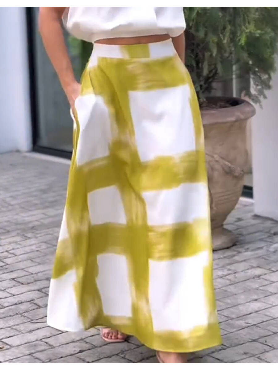 🔥Summer Arrivals🌟Women's Brushstroke Print Cotton and Linen Skirt