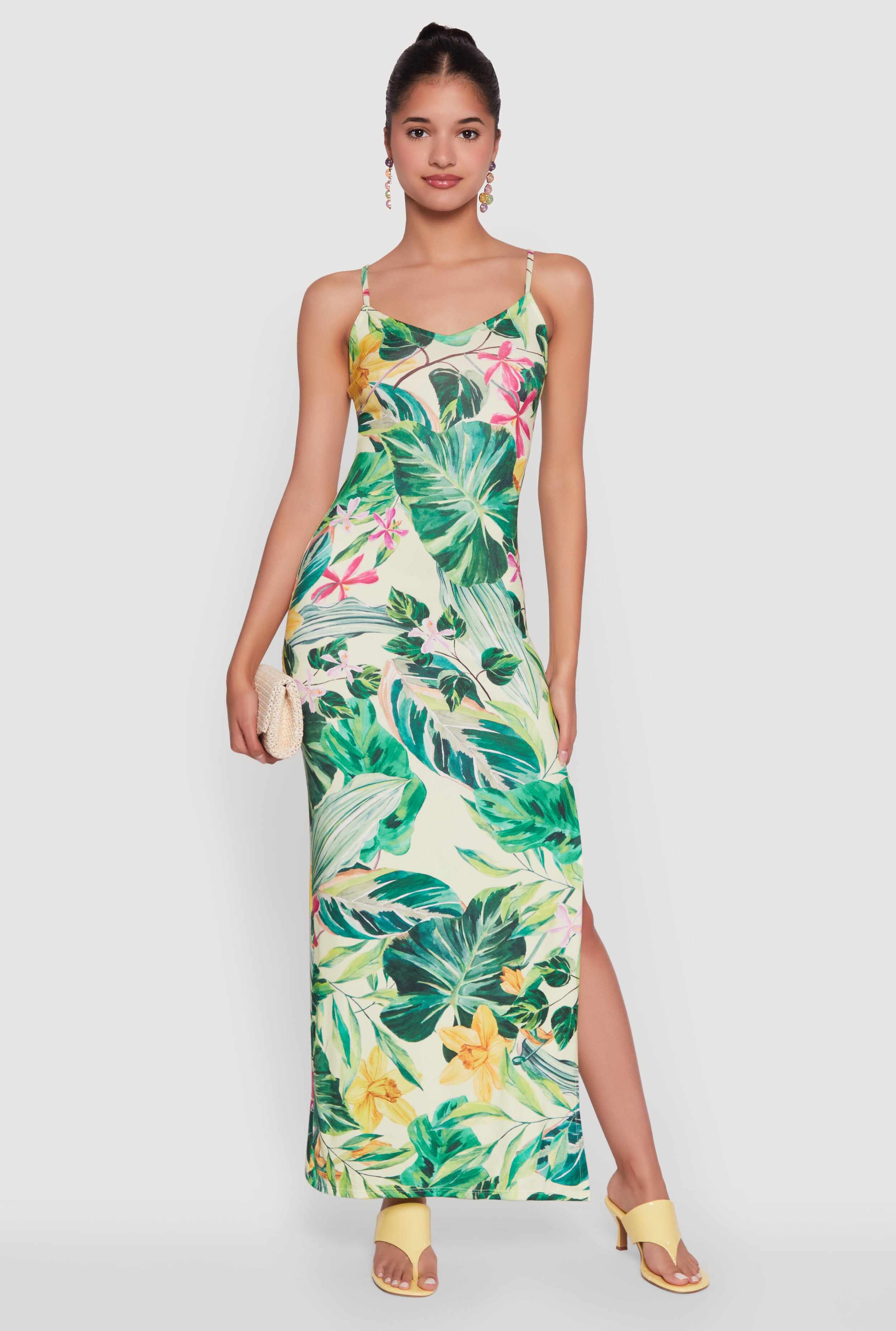 Haute Monde Floral V-Neck Side Slit Dress
