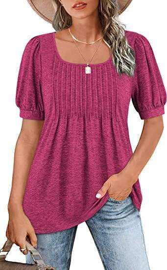 Square Neck Casual Loose Solid Color Short Sleeve T-Shirt