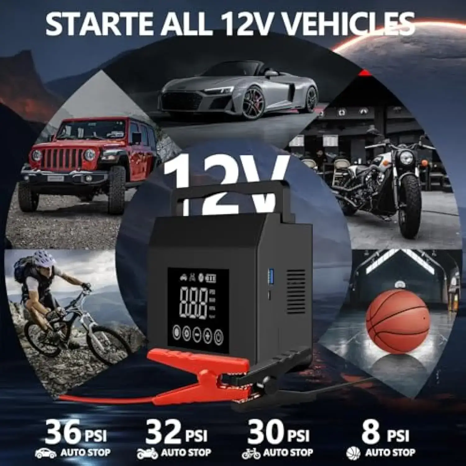 4000A Automotive Car Jump Starter with 150PSI Air Pump, 15000mAh Power Bank - 4-in-1 Vehicle Truck Emergency Tools and Gadgets Car Interior