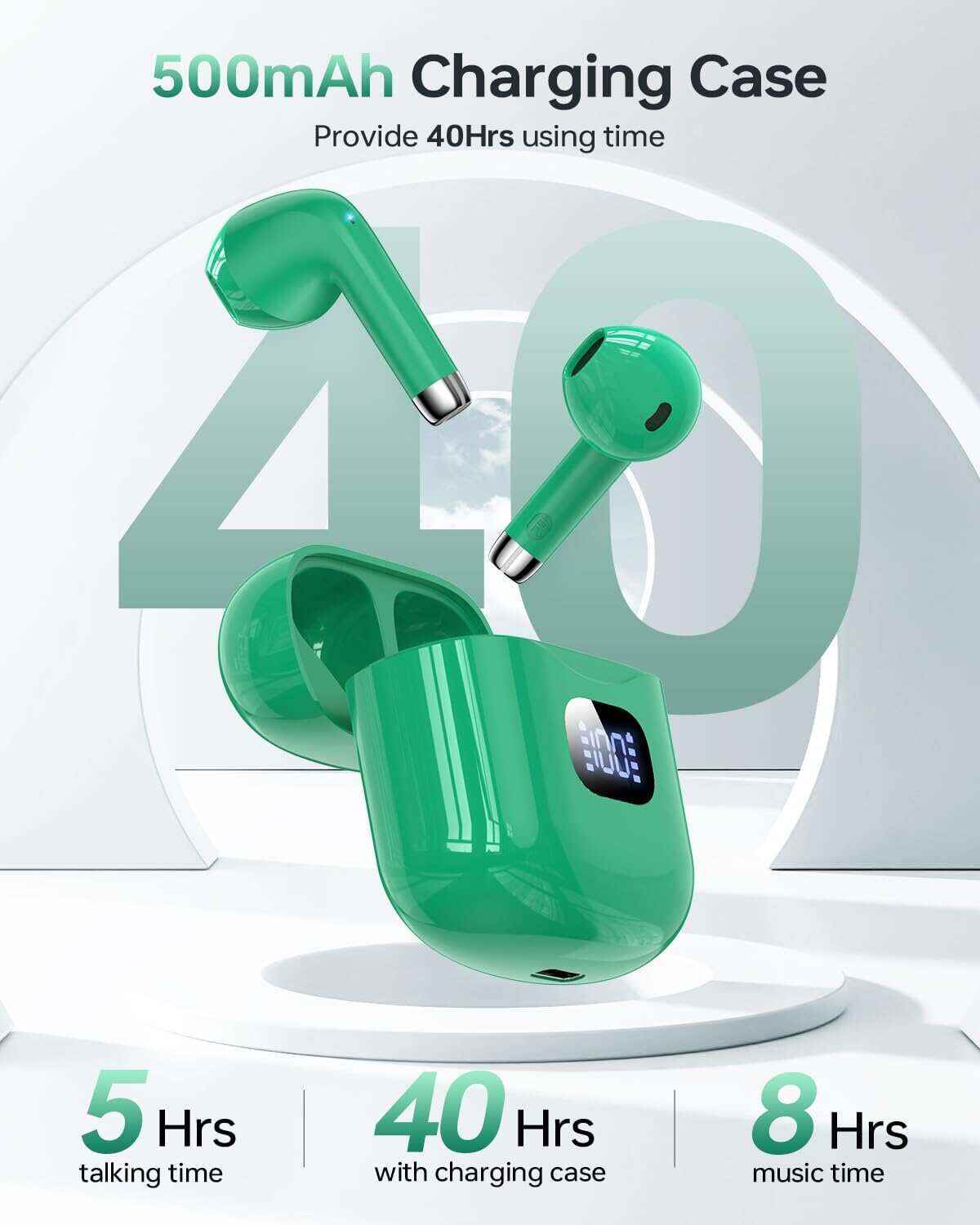 Wireless Earbuds, Bluetooth 5.3 Headphones 40Hrs Playtime with Charging Case, IPX5 Waterproof Stereo in-Ear Earphones with Microphone for iOS Android Cell Phone Sports Workout, Black