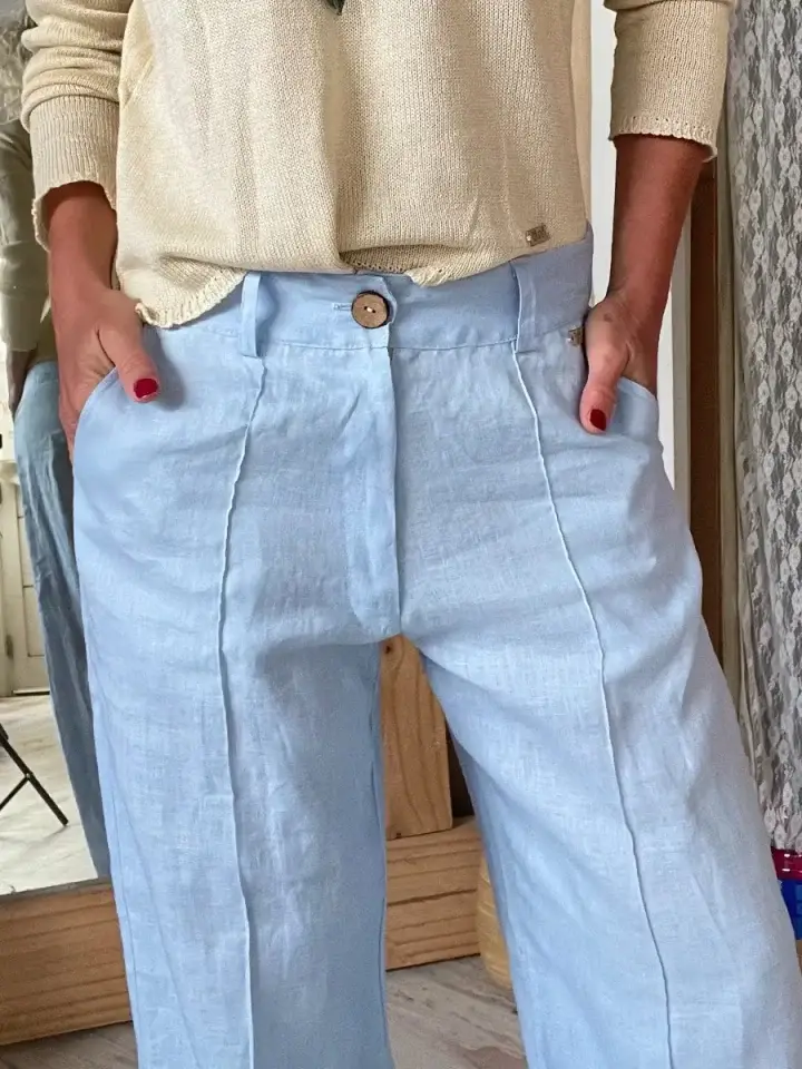 🔥Summer Arrivals🌟Classic Wooden Button Solid Color Linen Trousers