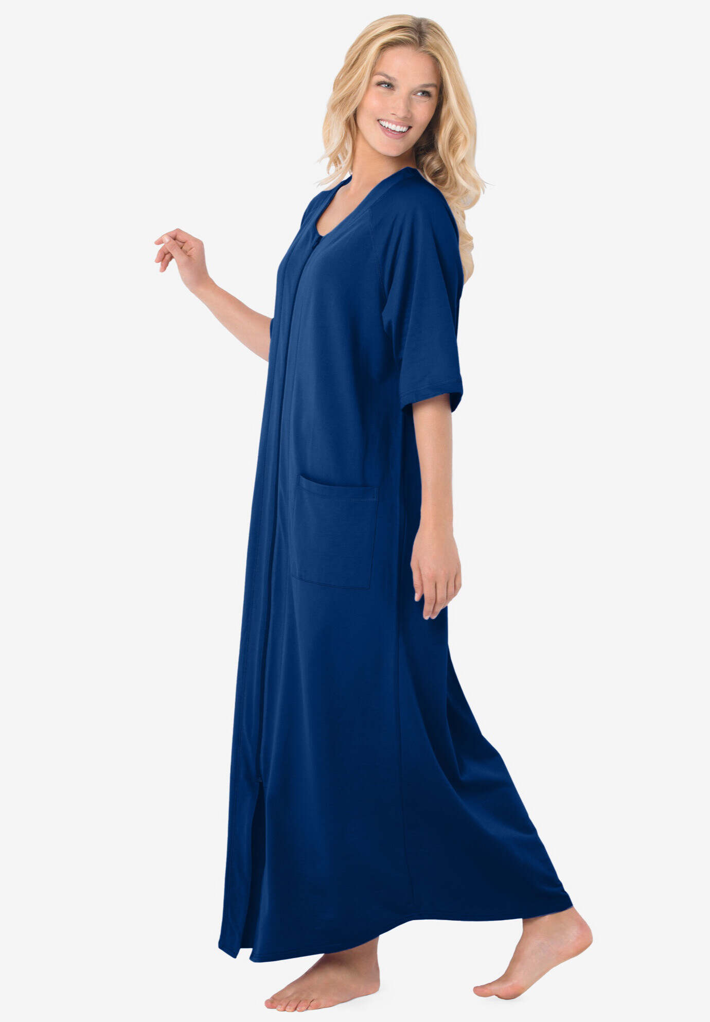 Long French Terry Zip-Front Robe