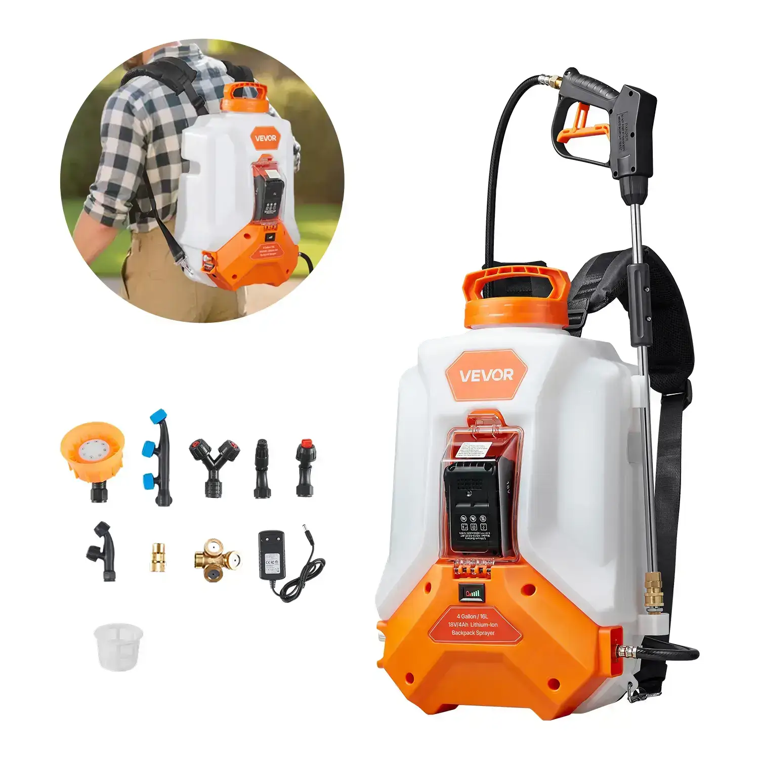 Battery Powered Backpack Sprayer,4 Gallons Electric Backpack Sprayer2 Wands & 8 NozzlesAdjustable 0-90 PSI4H RuntimePortable Yard Garden Lawn Sprayers for Weeding Spraying Cleaning