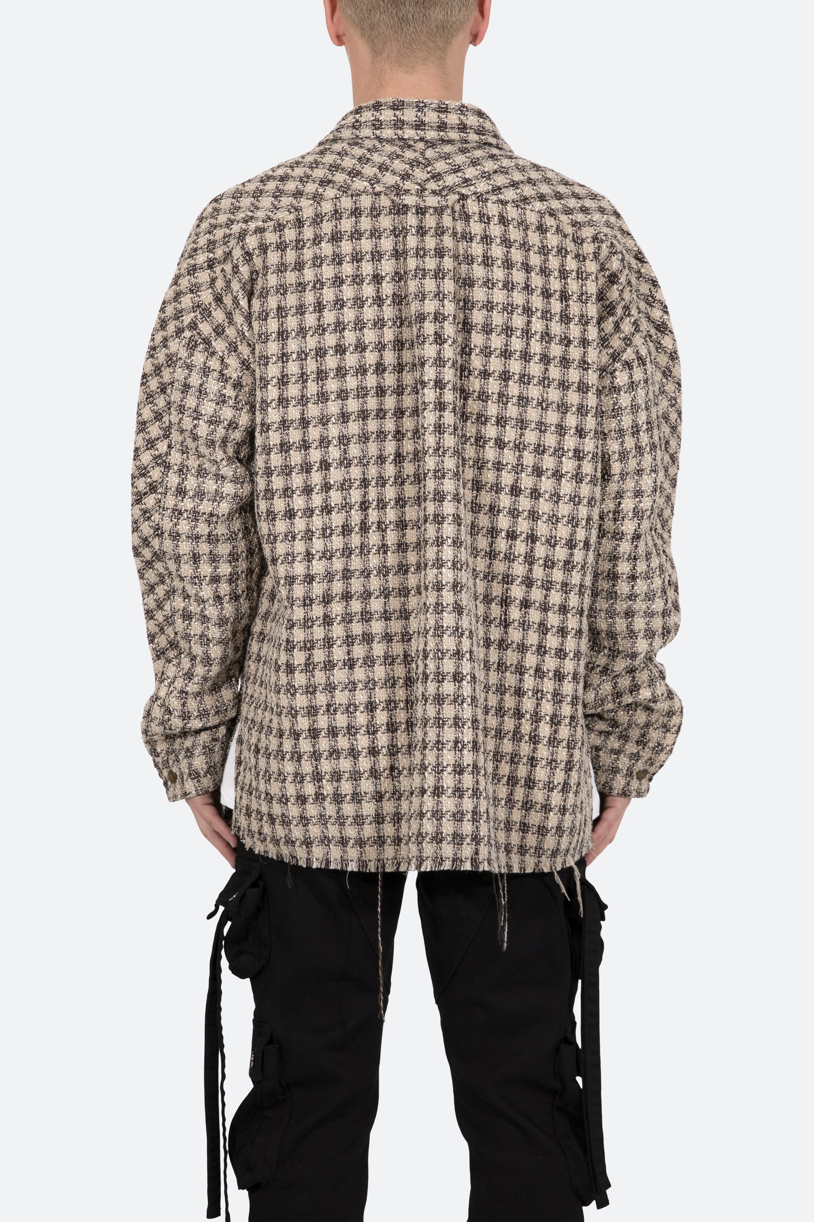 Loose Woven Flannel Shirt - Brown