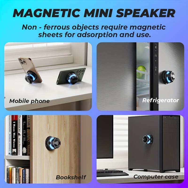 1pc Mini Speaker, Magnetic Wireless Speaker, Phone Holder, Configured with 2 Sticky Magnetic Rings And 1 Lanyard, Suitable for Multiple Scenarios - Shower, Car, Bicycle, Outdoor Portable Mini Speaker System, Multi-purpose Installation