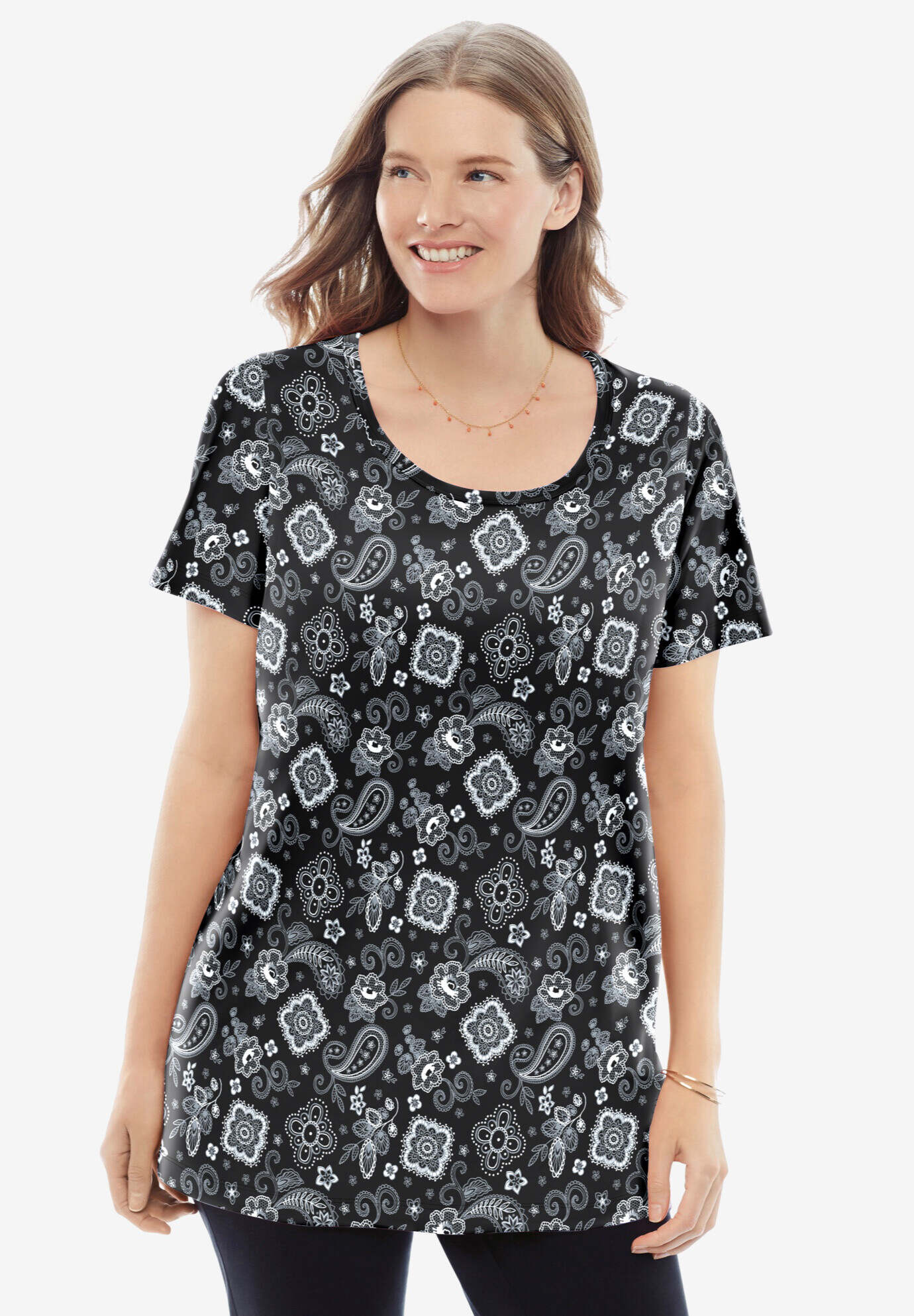 Perfect Printed Short-Sleeve Scoopneck Tee