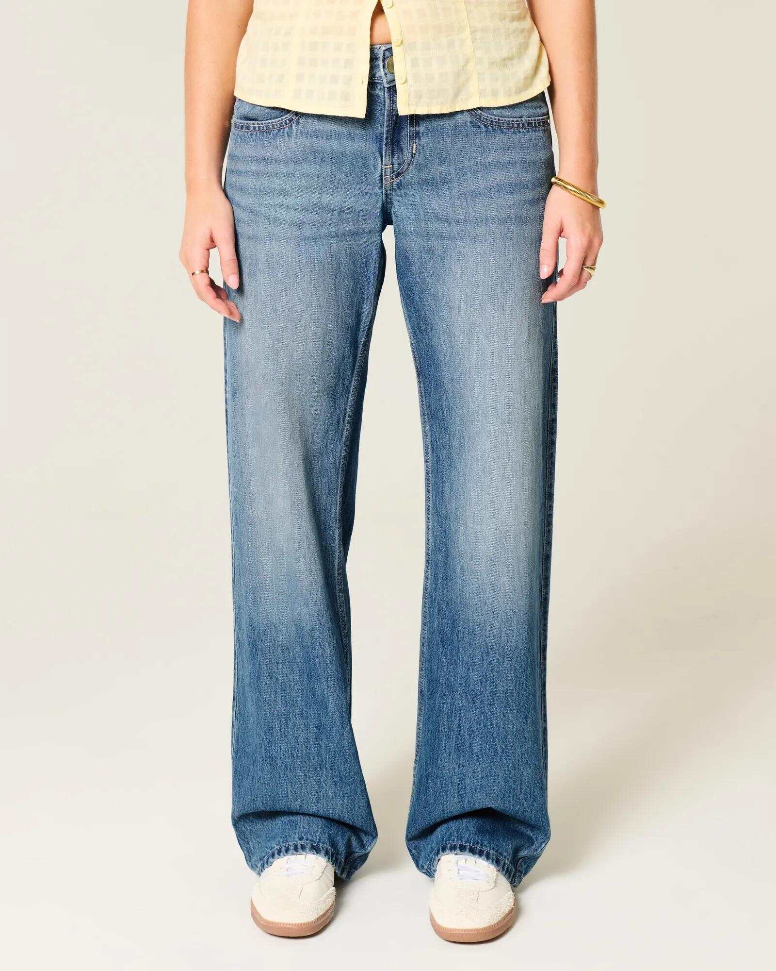 Low-Rise Dark Wash Baggy Jeans
