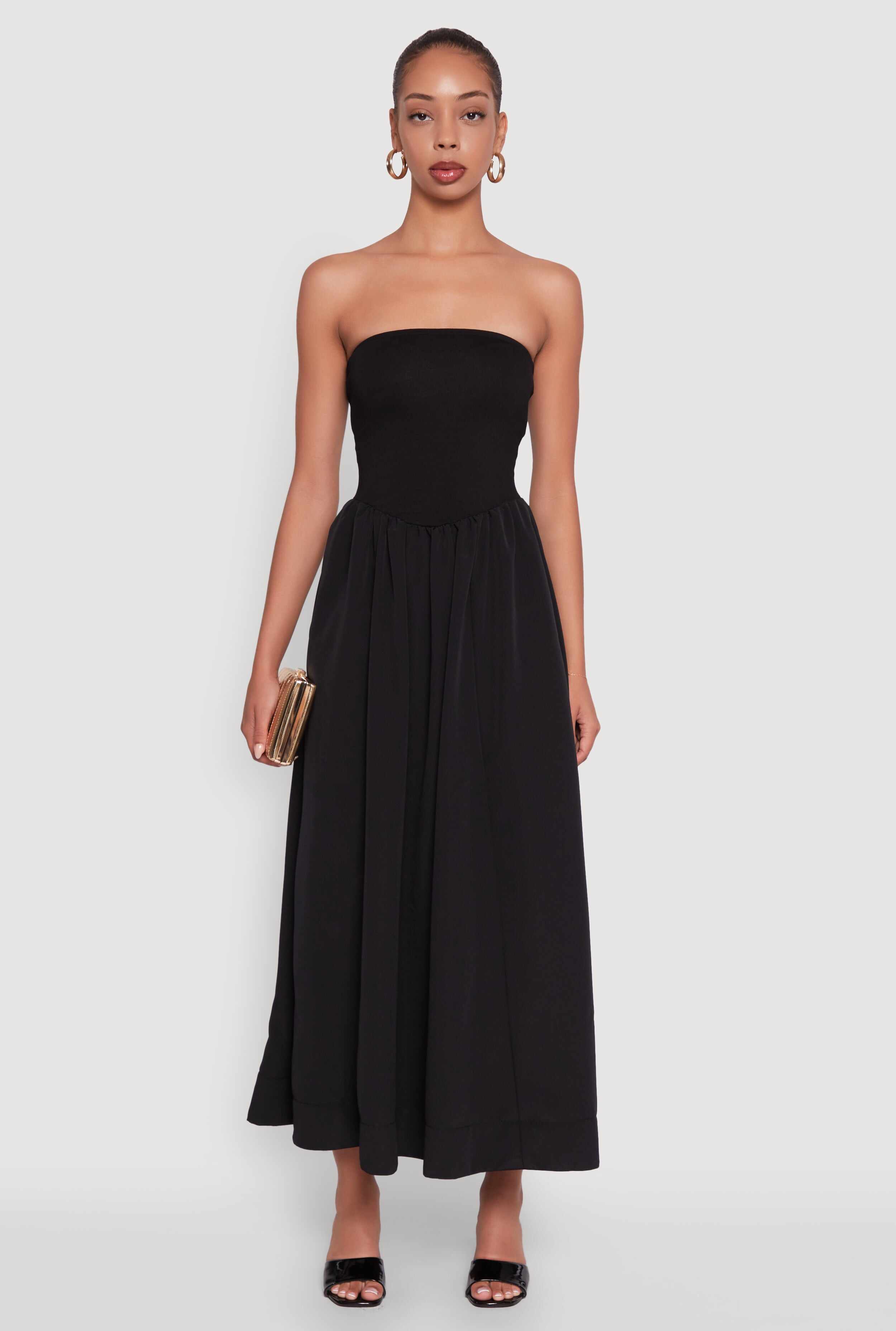 Strapless A-Line Maxi Dress with Pockets