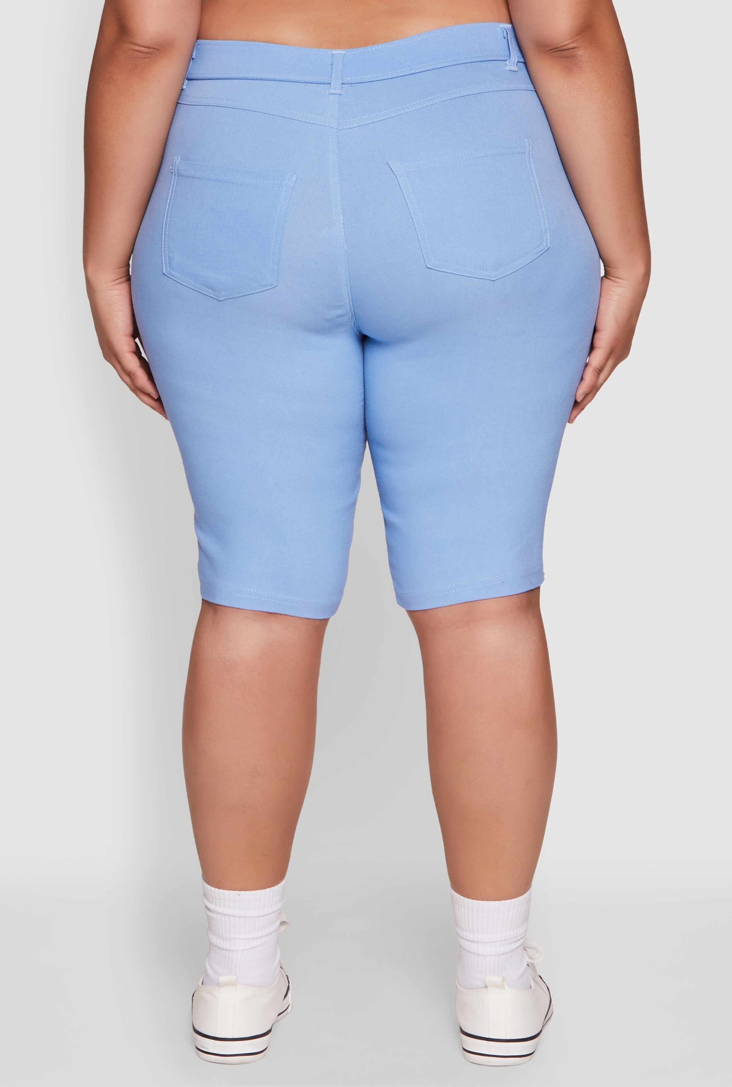 Plus Size Stylish Snatched High Waist Bermuda Shorts with Faux Buttons