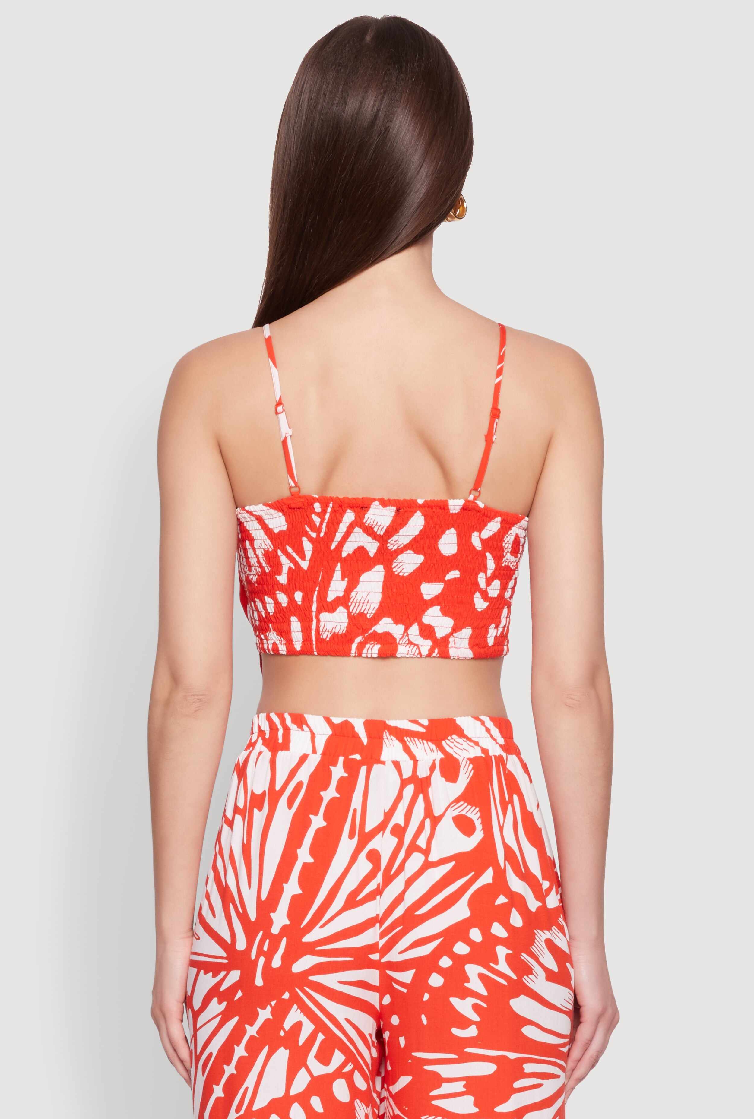 Trendy Abstract Butterfly Print Sleeveless Crop Top