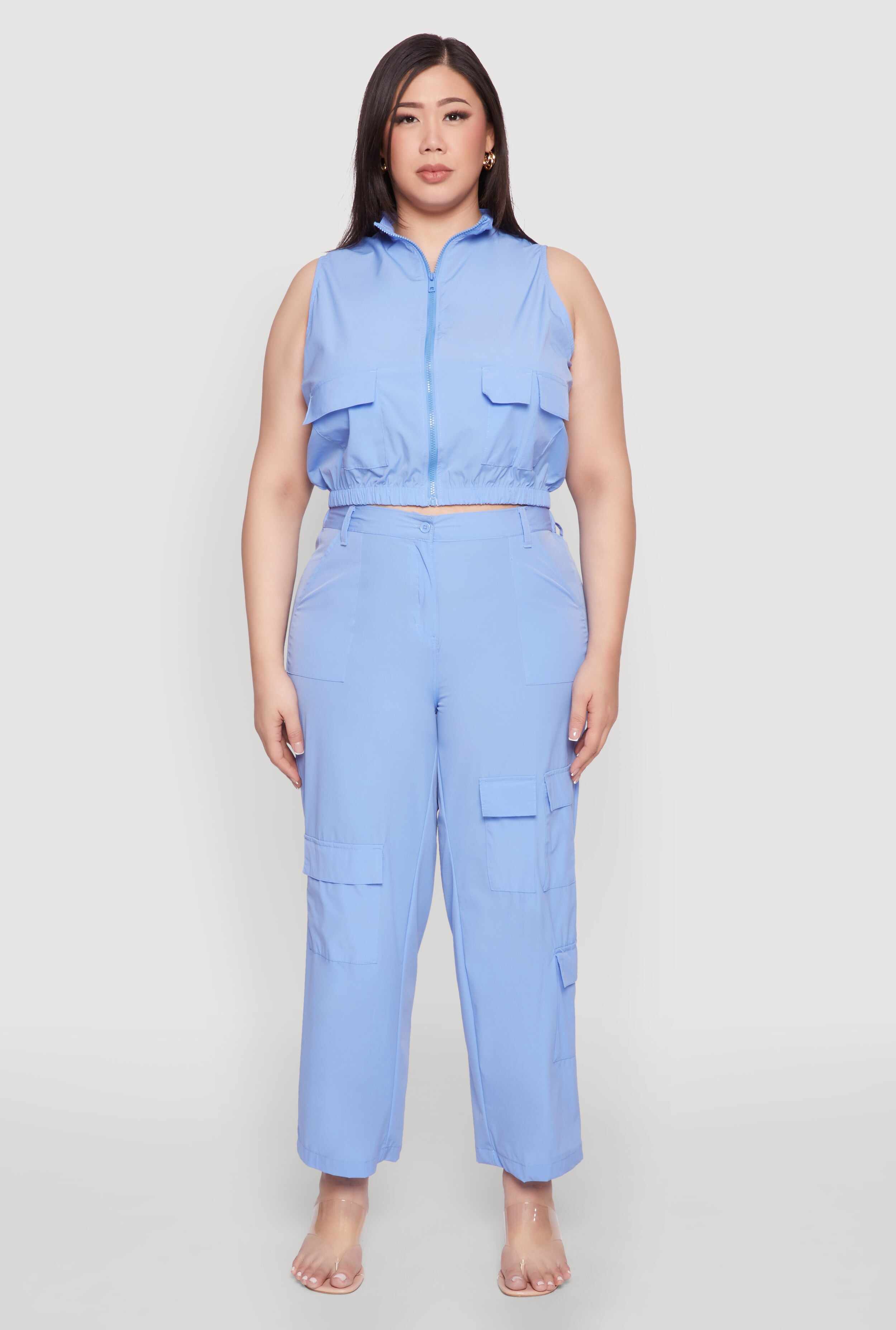 Plus Size Sleeveless Utility Zip Front Top