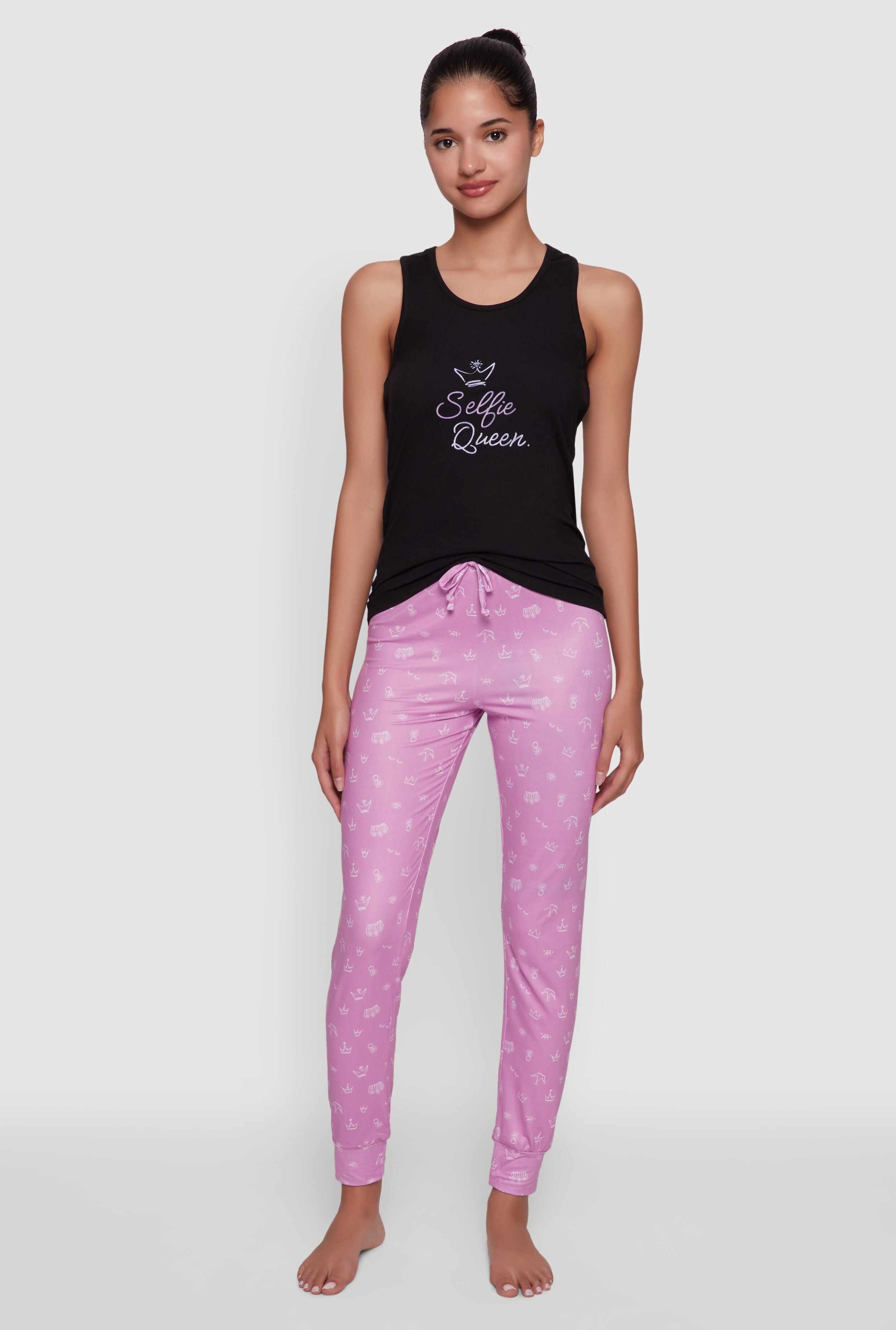 Selfie Queen Graphic Racerback Pajama Top and Pants Set