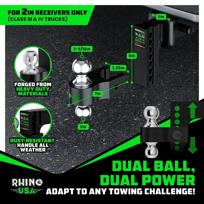 Adjustable Trailer Hitch 2 inch Receiver - Heavy Duty Aluminum Drop Hitch with 12,500lb GTW Towing Capacity for Hauling Heavy Trucks, RV, Trailer, Camper