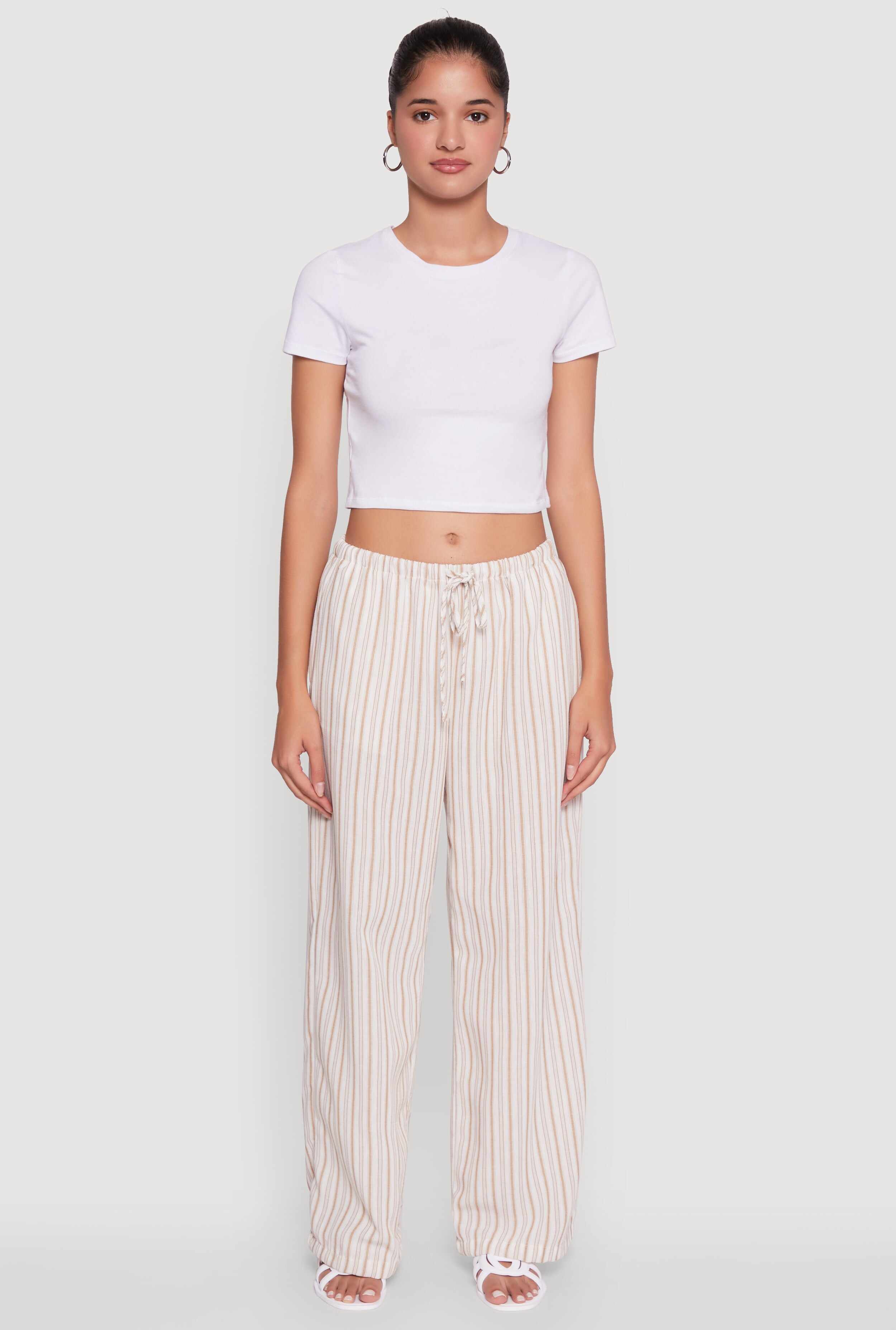 Trendy Striped Drawstring Waist Palazzo Pants