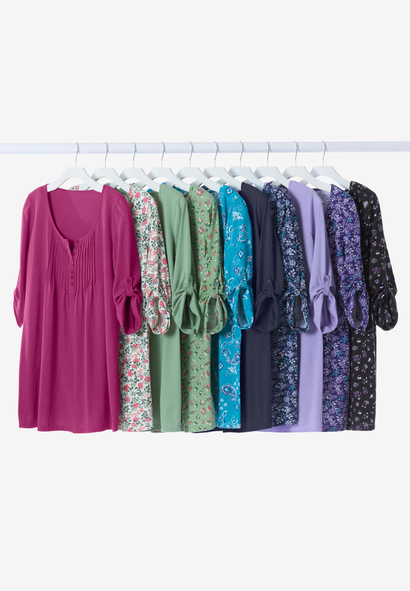 7-Day Three-Quarter Sleeve Pintucked Henley Tunic