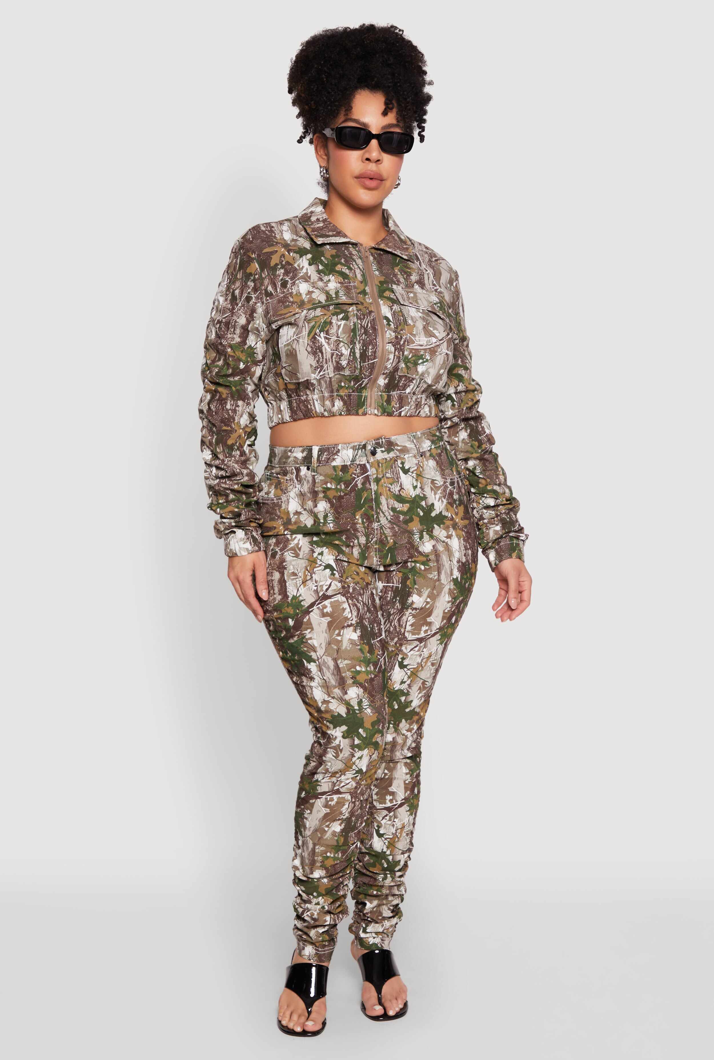 Plus Size Printed Pattern Stacked Pants