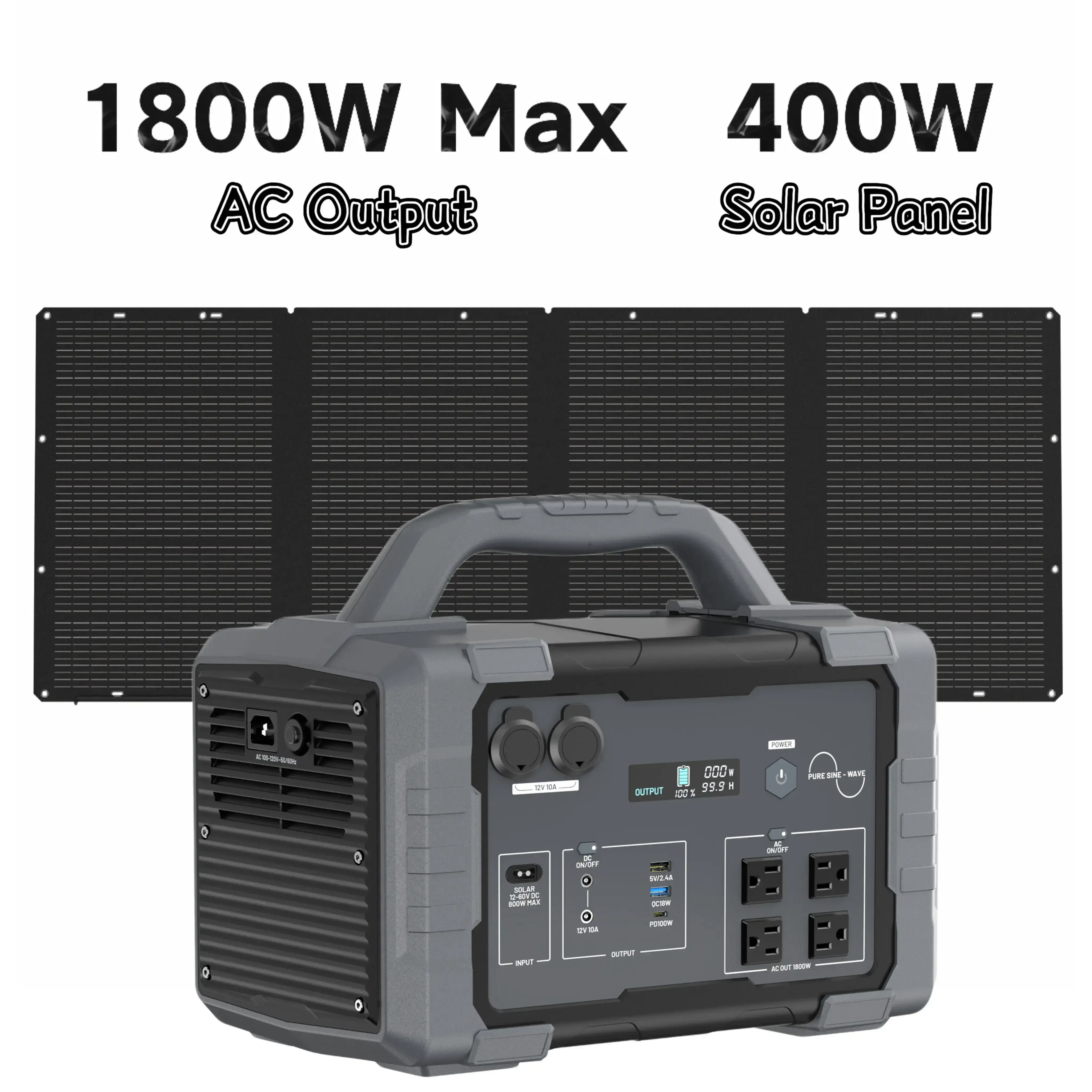 1800W/1024Wh Portable Power Station 1.5-Hour Fast Charging 4x1800W AC 100W USB-C Output Home Backup Generator High-Efficiency Power Output Portable Inverter Multi-Port Charger  (200W/400W Solar Panel Optional)
