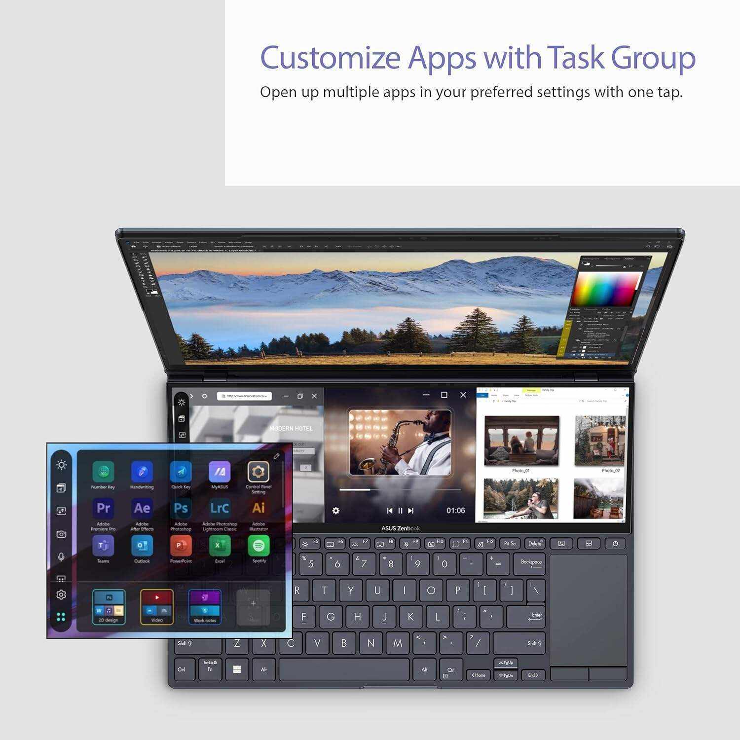 ASUS Zenbook Pro 14 Duo 14.5â€ 2.8K OLED Touch, 120Hz Refresh Rate, ScreenPad Plus, Intel i9-12900H CPU, RTX 3050Ti, 32GB RAM, 1TB SSD, Windows 11 Home, Tech Black, UX8402ZE-DB96T