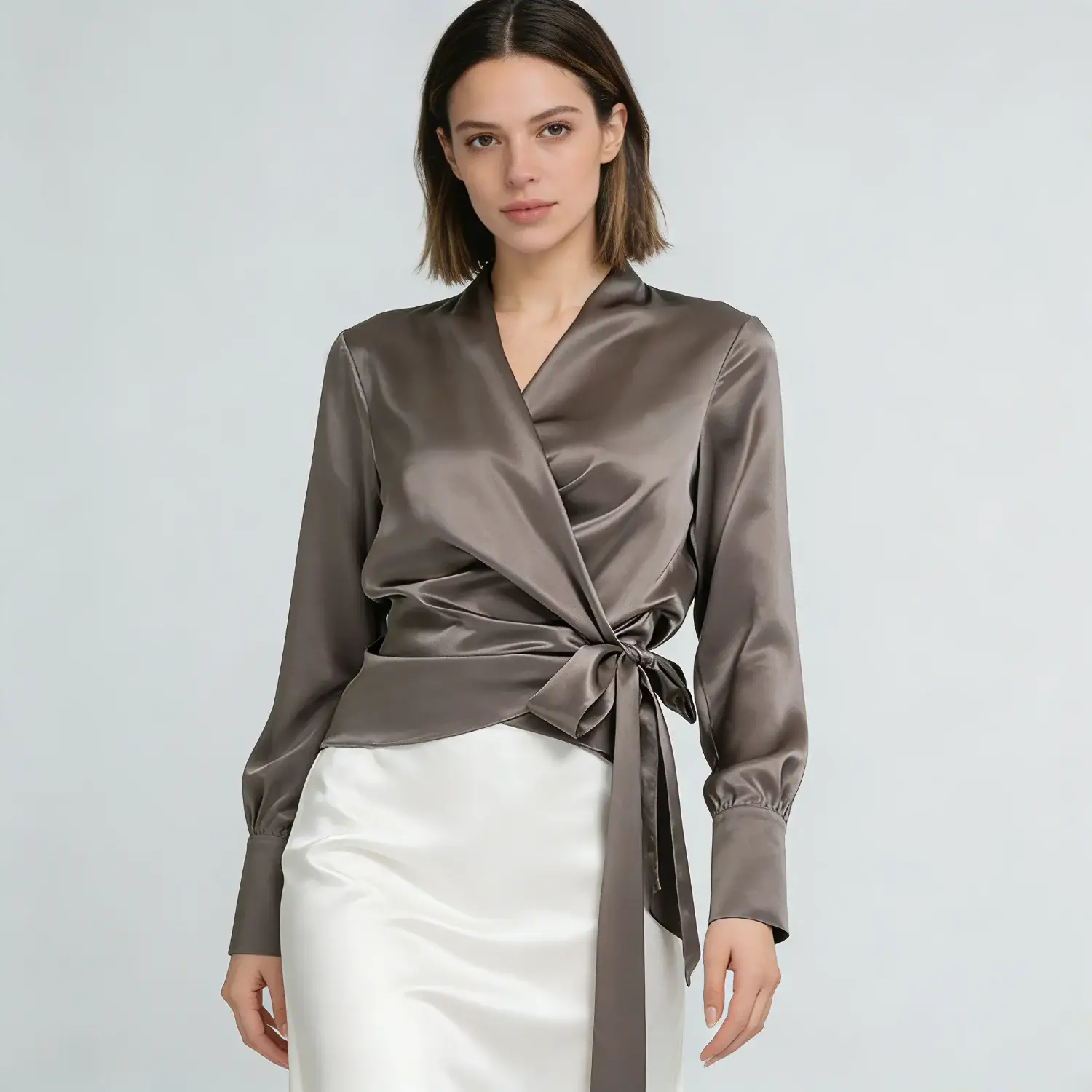 Women's Waist Strap Silk Blouse