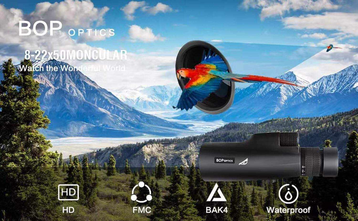 Birds of Prey Optics Falcon 8-22X50 HD Monoculars for Adults High Powered for Camping Accessories - Zoom Monocular Telescope, Telescopes for Adults Astronomy with Carrying Bag - Hunting Gear