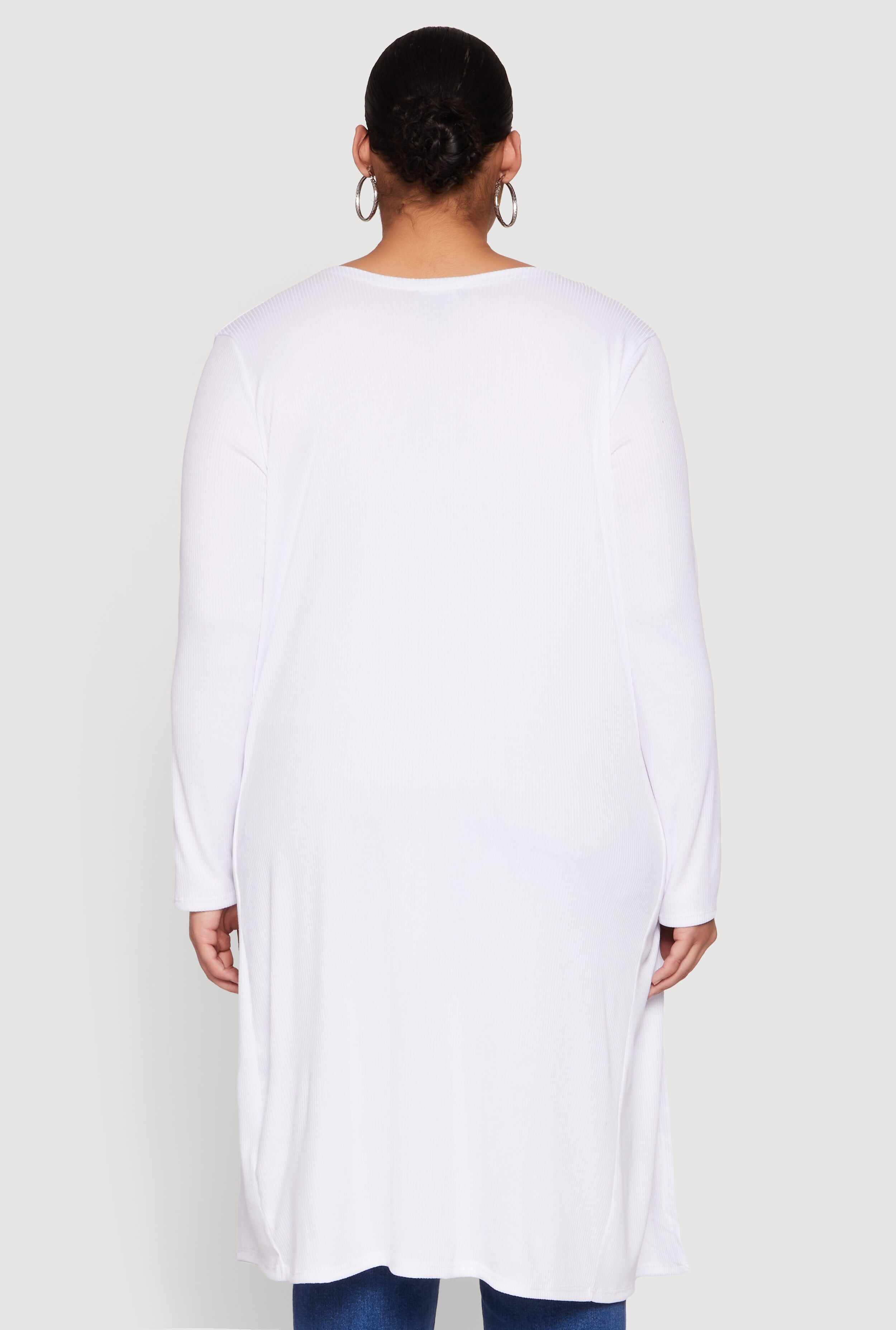 Plus Size Ribbed Soft Knit Open Front Duster