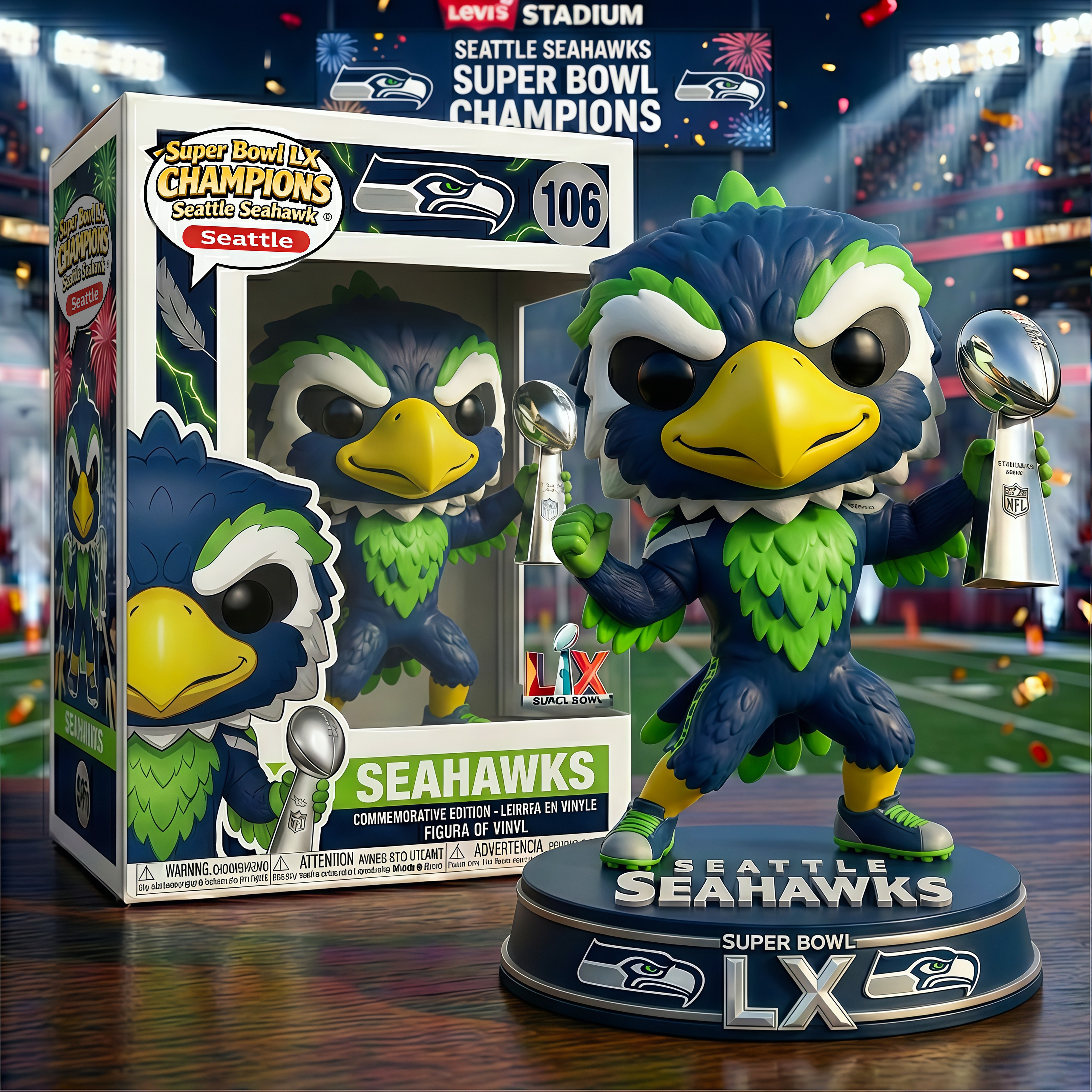🏆 Super Bowl LX Champions Seattle Seahawks Commemorative Pop! Figure