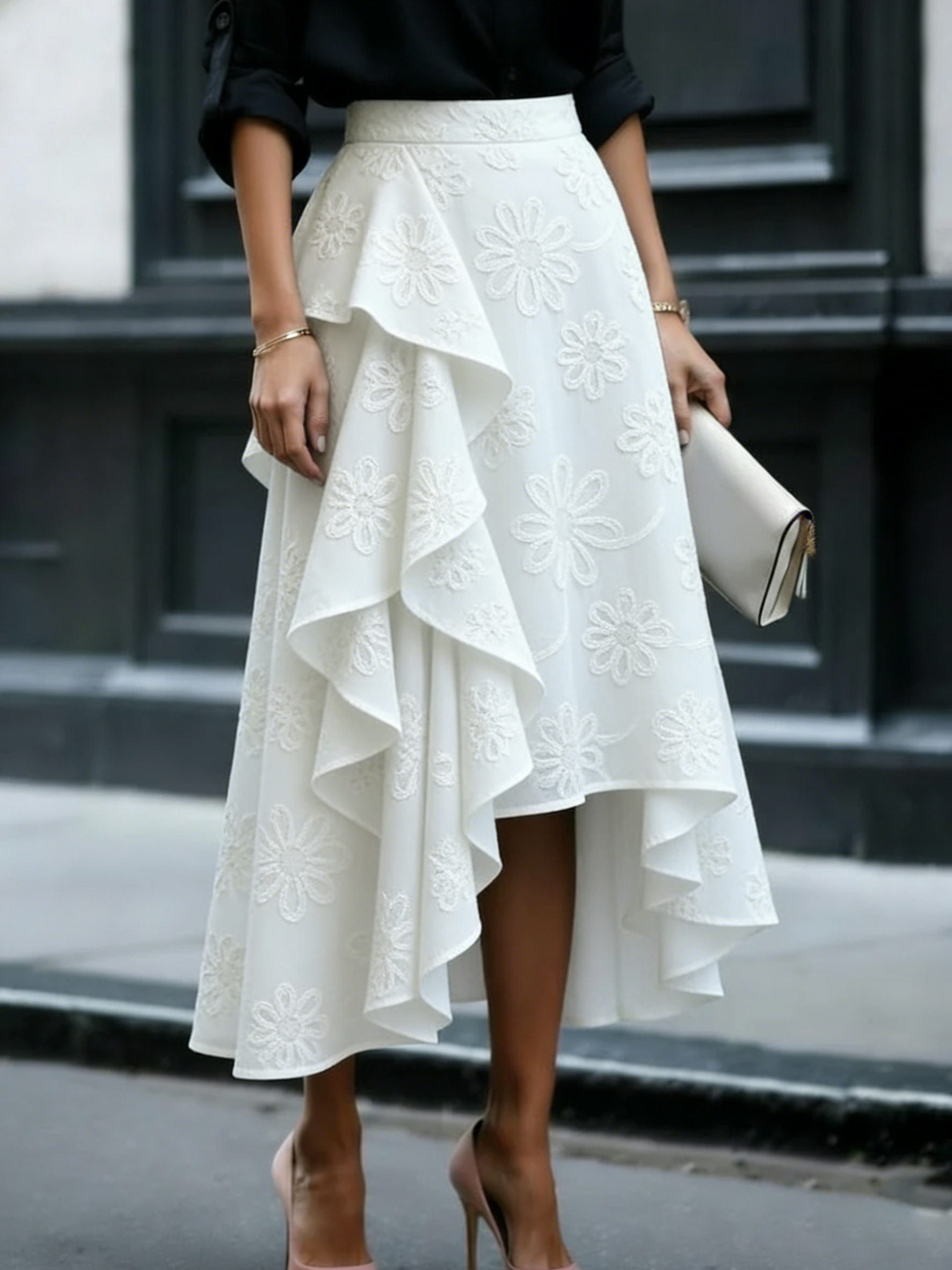 🔥Summer Arrivals🌟Elegant Romantic Ruffled Hem Floral Embroidery Skirt