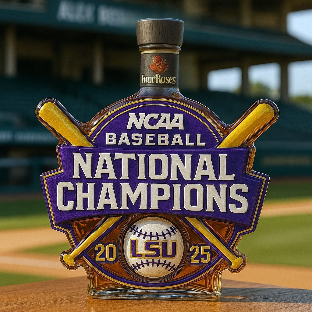 LSU Tigers 2025 NCAA Baseball National Champions Whiskey Bottle