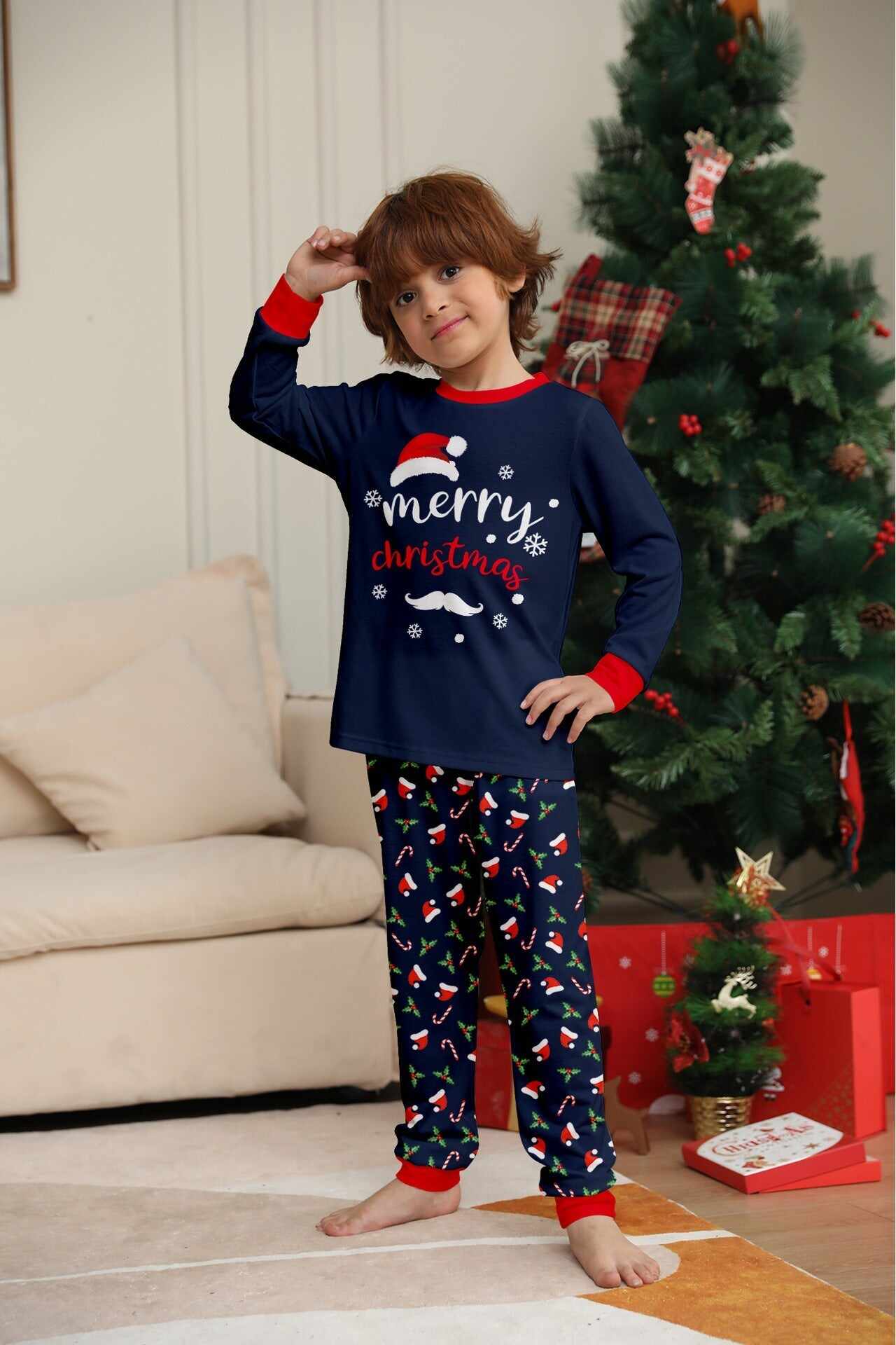 Family Parent-Child Santa Hat White Beard Pajamas Set