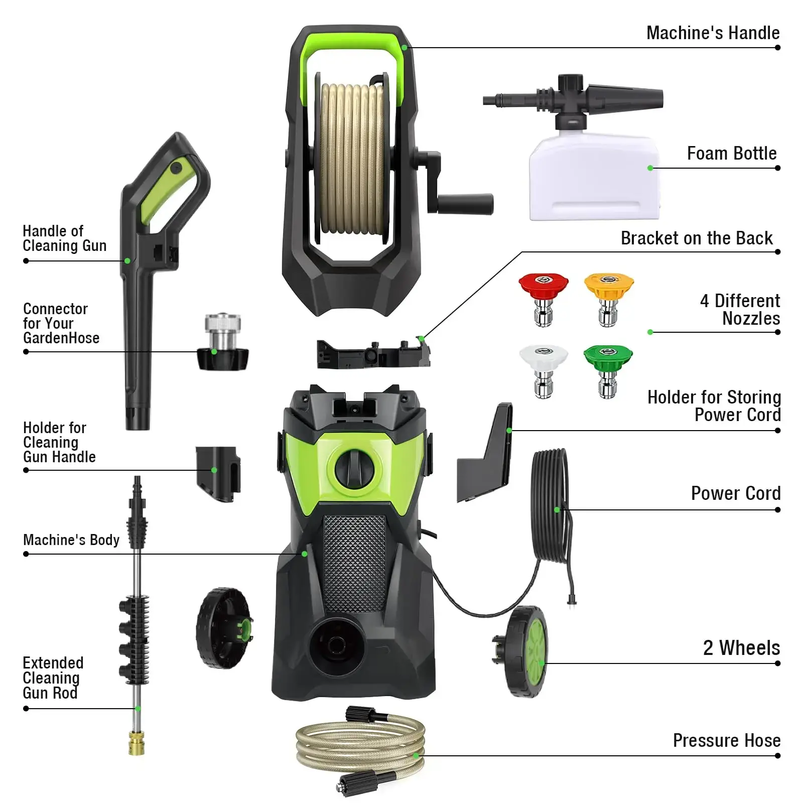 Electric Pressure Washer 2600 PSI 2.4 GPM with 4 Nozzles & Foam Cannon