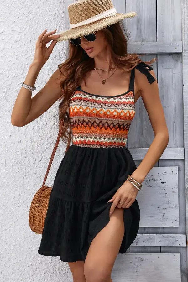 Bohemia Print Patchwork Ruffle Casual Dress