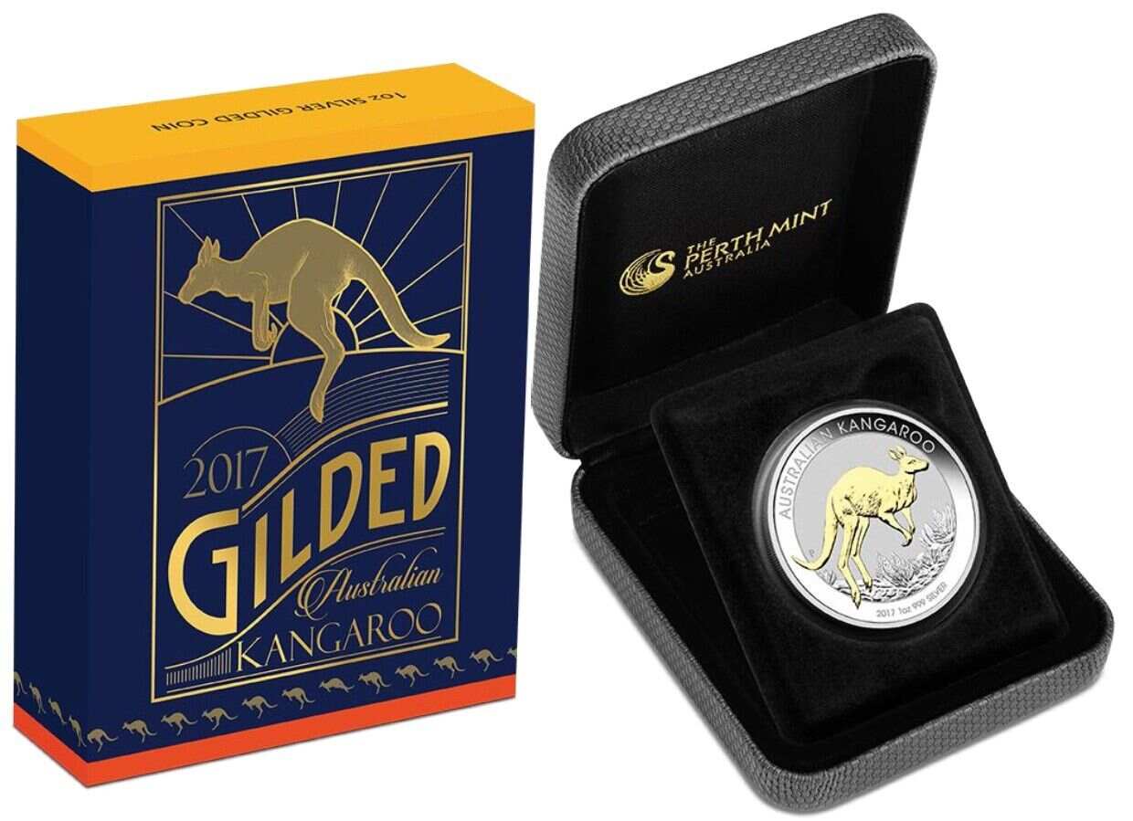 Australian Gilt Gilded 2017 Kangaroo Proof Silver 1 oz Dollar $1 Coin Australia