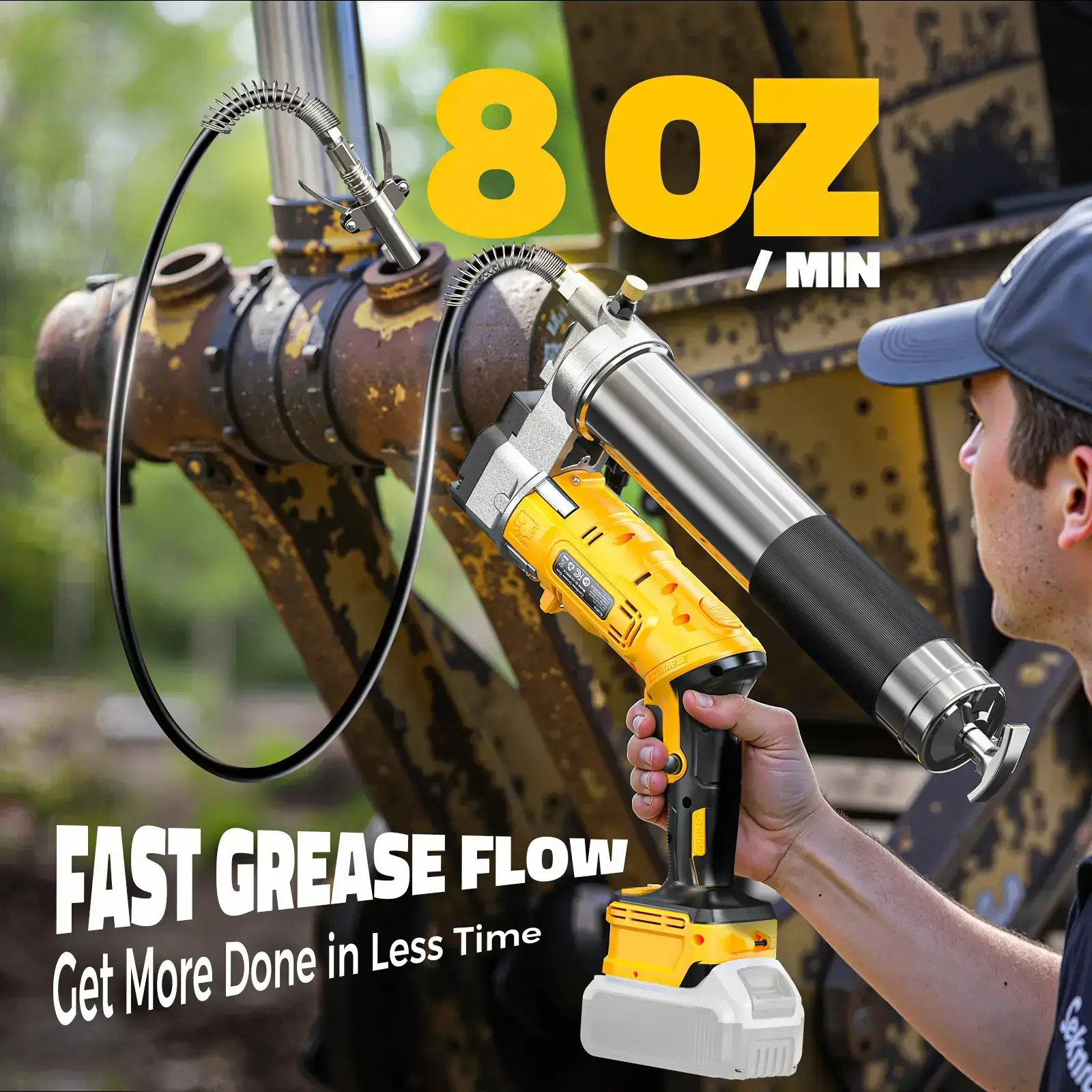 12000PSI High Pressure Electric Grease Gun Dual Grip Design with Long Flexible Hose