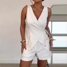 Women's V-neck Solid Color Cotton and Linen Commuter Suit