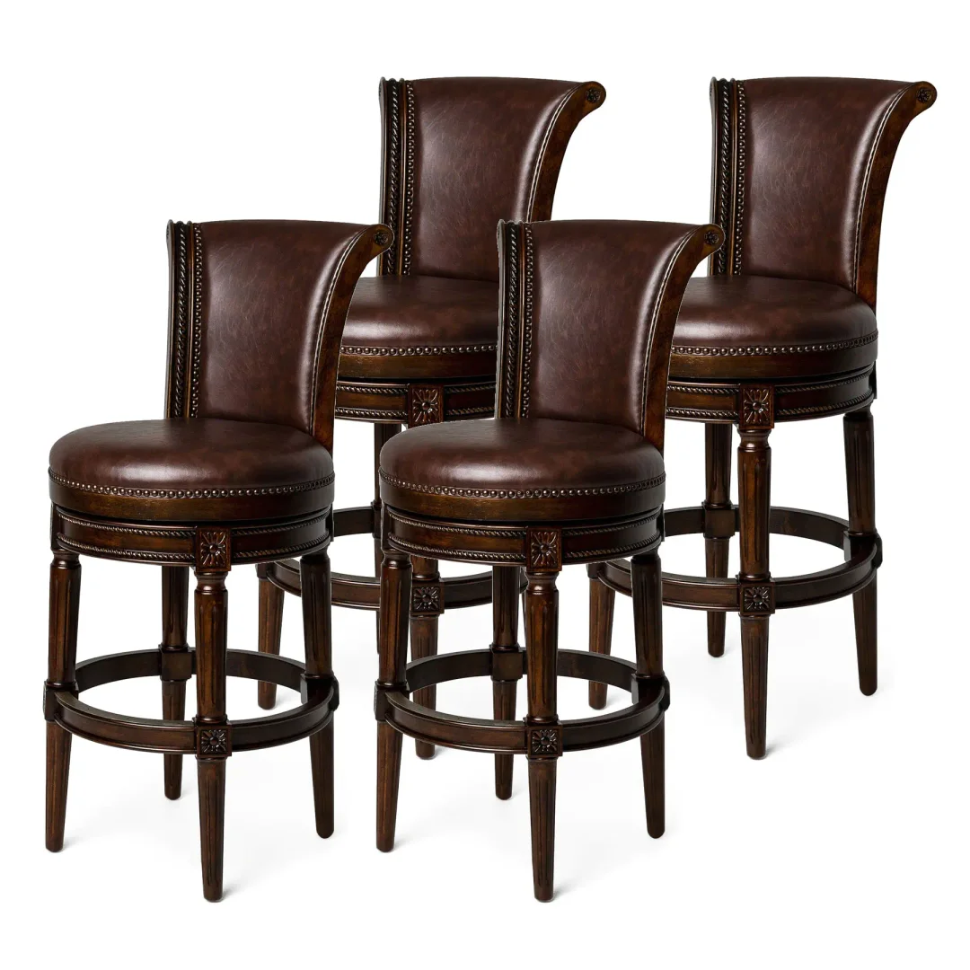 Maven Lane Pullman High-Back Kitchen Swivel Bar Stool, Dark Walnut, Set of 4