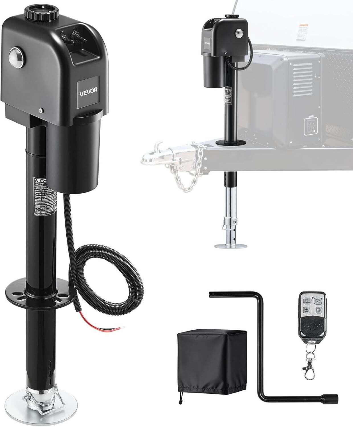 Electric Trailer Jack, 5000 lbs, Heavy Duty RV Electric Power Tongue Jack with 2 Way Connector, Manual Crank Handle & Weatherproof Jack Cover, 10