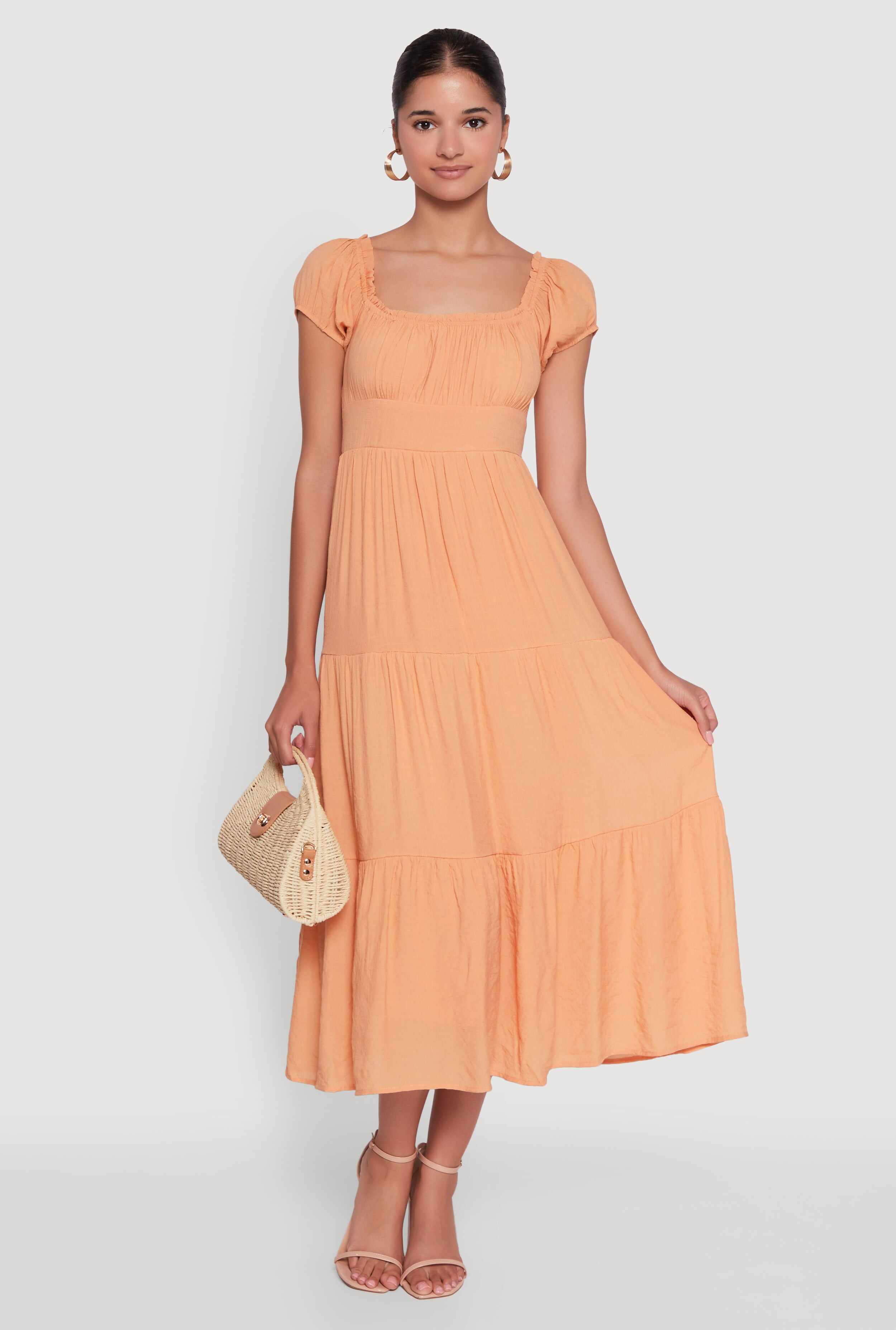 Timeless Short Puff Sleeve Empire Waist Maxi Dress